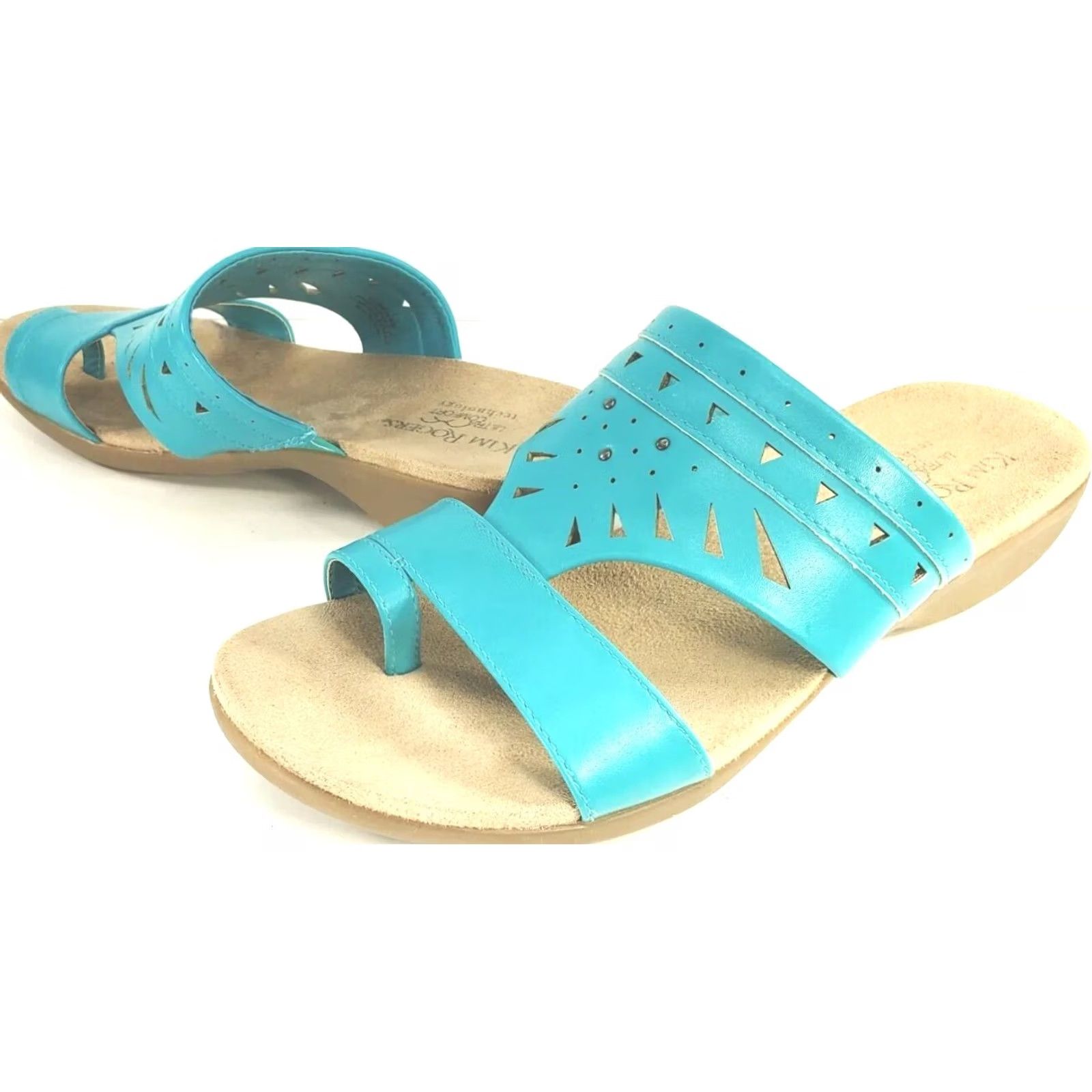 Vintage Kim Rogers Tauren Women's 8M Ultra Comfort Slip On Sandals Turquoise Blue Size US 8 / IT 38 - 2 Thumbnail