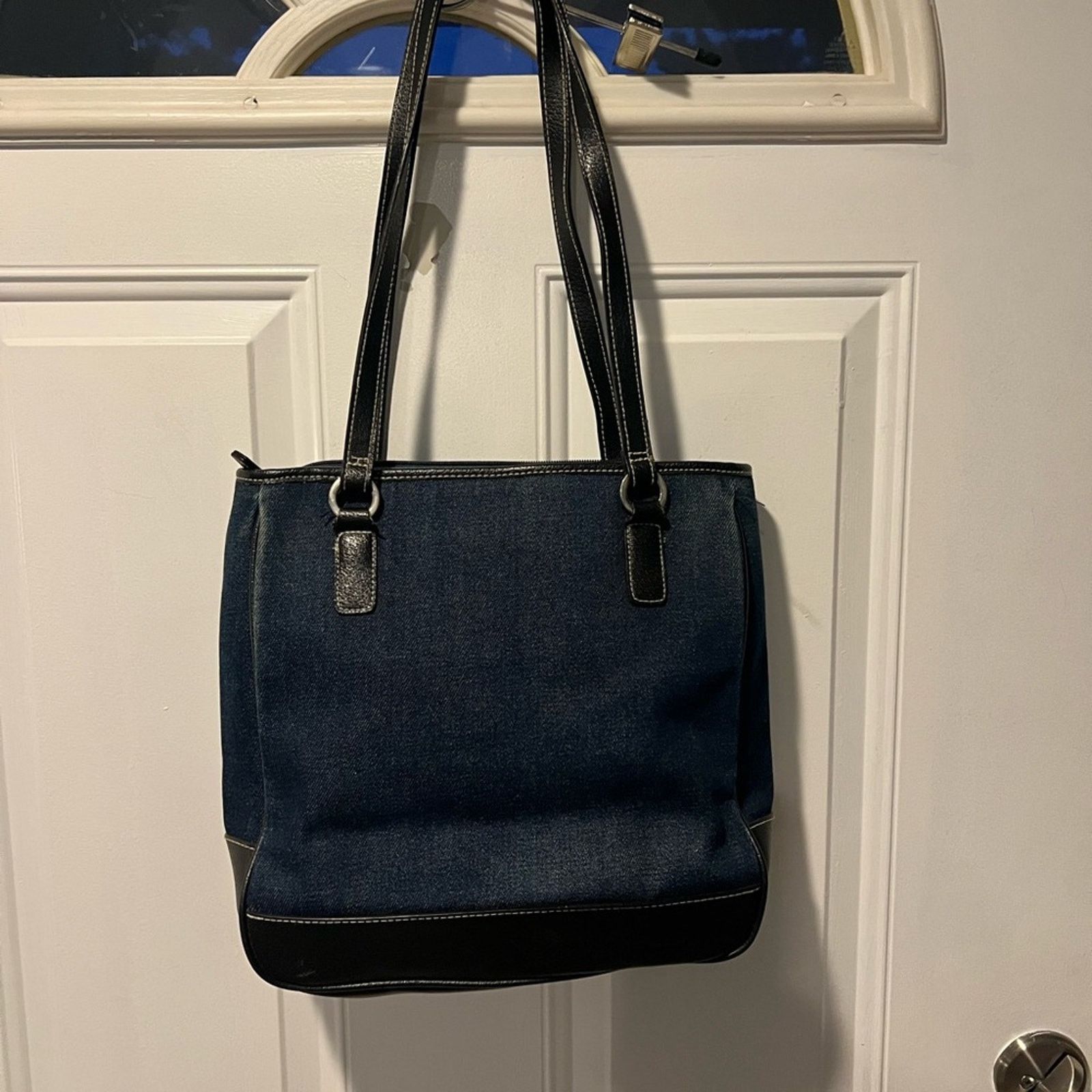 & Other Stories Dark Blue Denim Baguette Bag with Dark Brown Leather Straps Size ONE SIZE - 6 Thumbnail