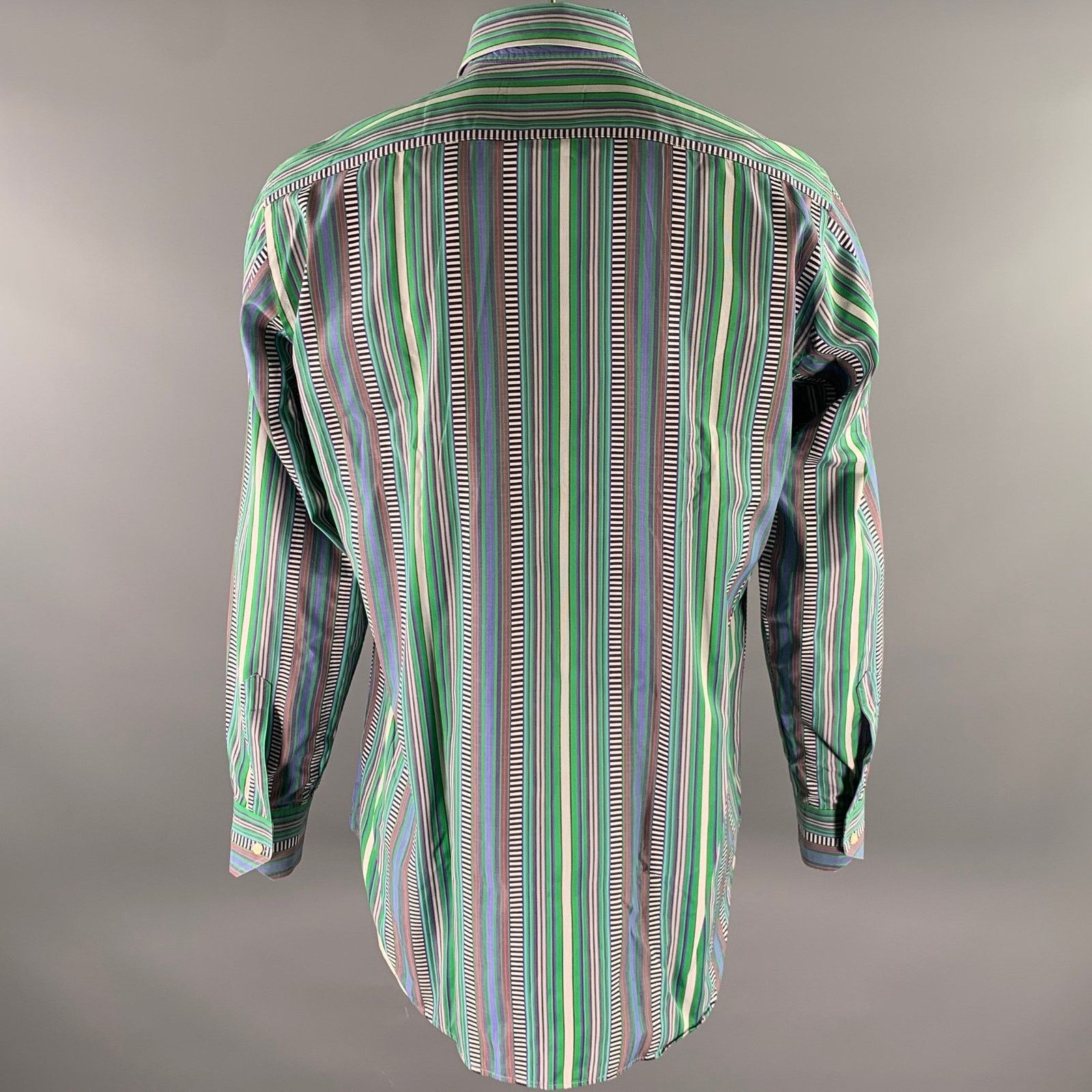 Etro ETRO Size L Green Mixed Stripe Cotton Long Sleeve Shirt Size US XL / EU 56 / 4 - 4 Thumbnail