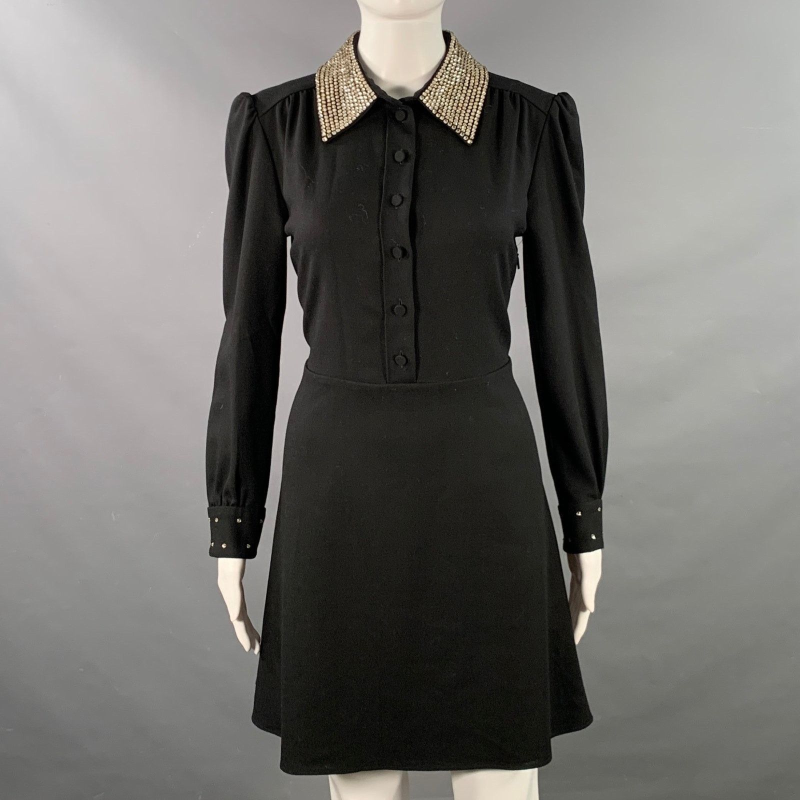 Saint Laurent Paris Size 8 Black Gold Wool Crepe Rhinestones Long Sleeve Dress Size M / US 6-8 / IT 42-44 - 1 Thumbnail