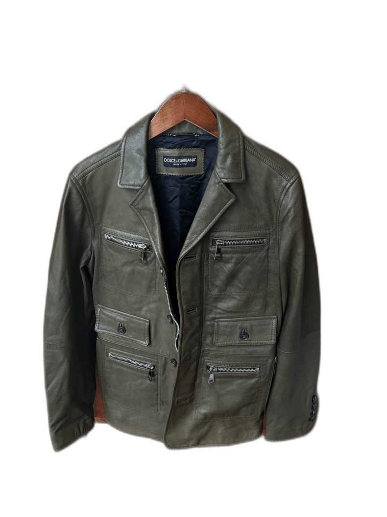 Dolce & Gabbana Dolce Gabbana Leather Jacket in Olive Green Size US M / EU 48-50 / 2 - 1 Thumbnail