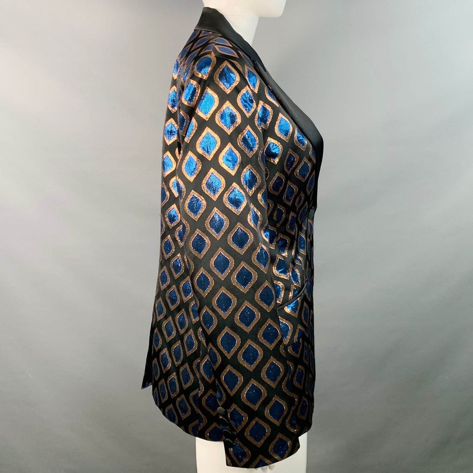 Etro Black Blue Metallic Geometric Peak Lapel Jacket Blazer Size M / US 6-8 / IT 42-44 - 4 Thumbnail