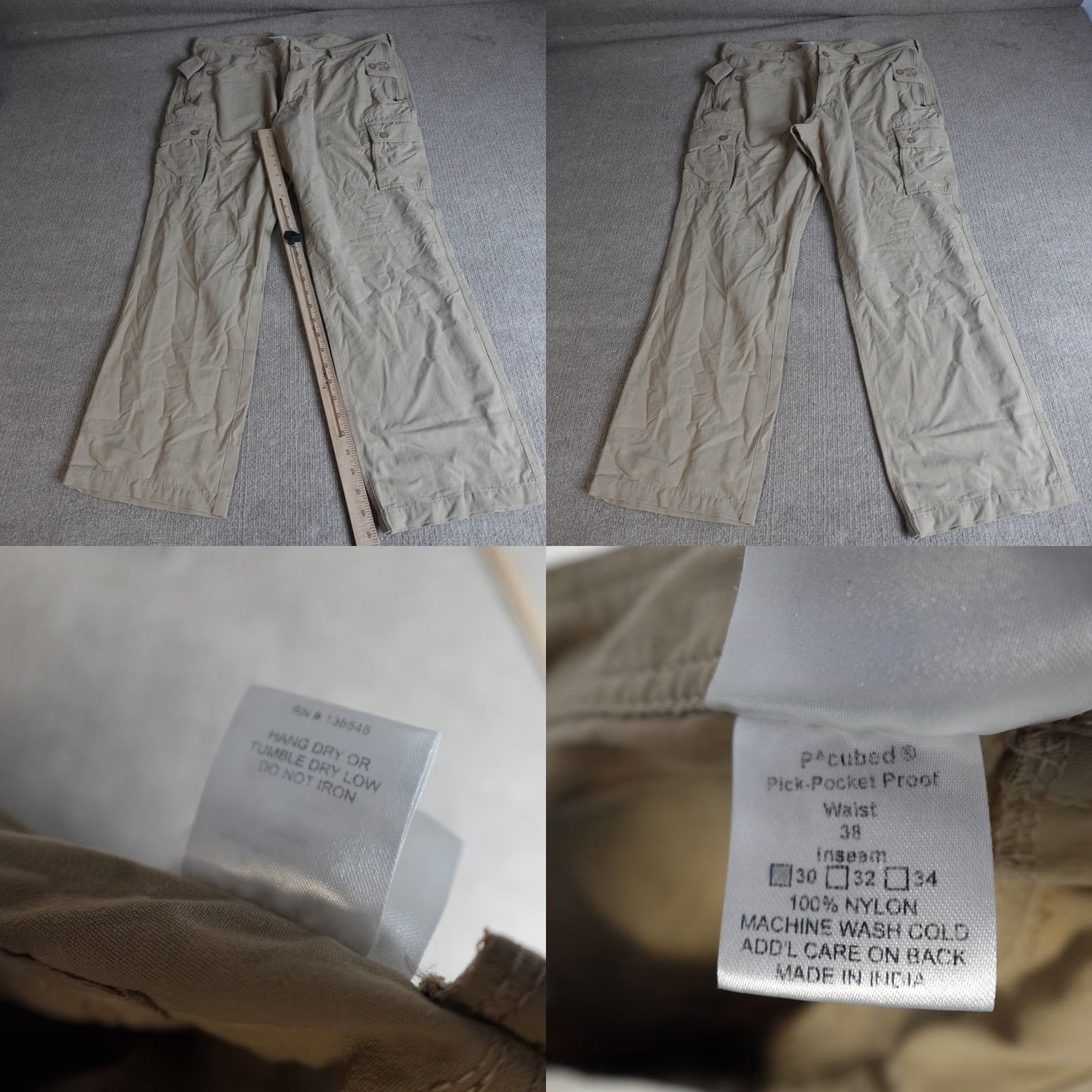 Vintage Clothing Arts Pants 38 x 30 Beige Nylon Cargo P^Cubed Pick Pocket Proof Cargo Pocket Regular Men Pants Butt Inseam 30 in Inseam 29–31 in Size US 38 / EU 54 - 8 Thumbnail
