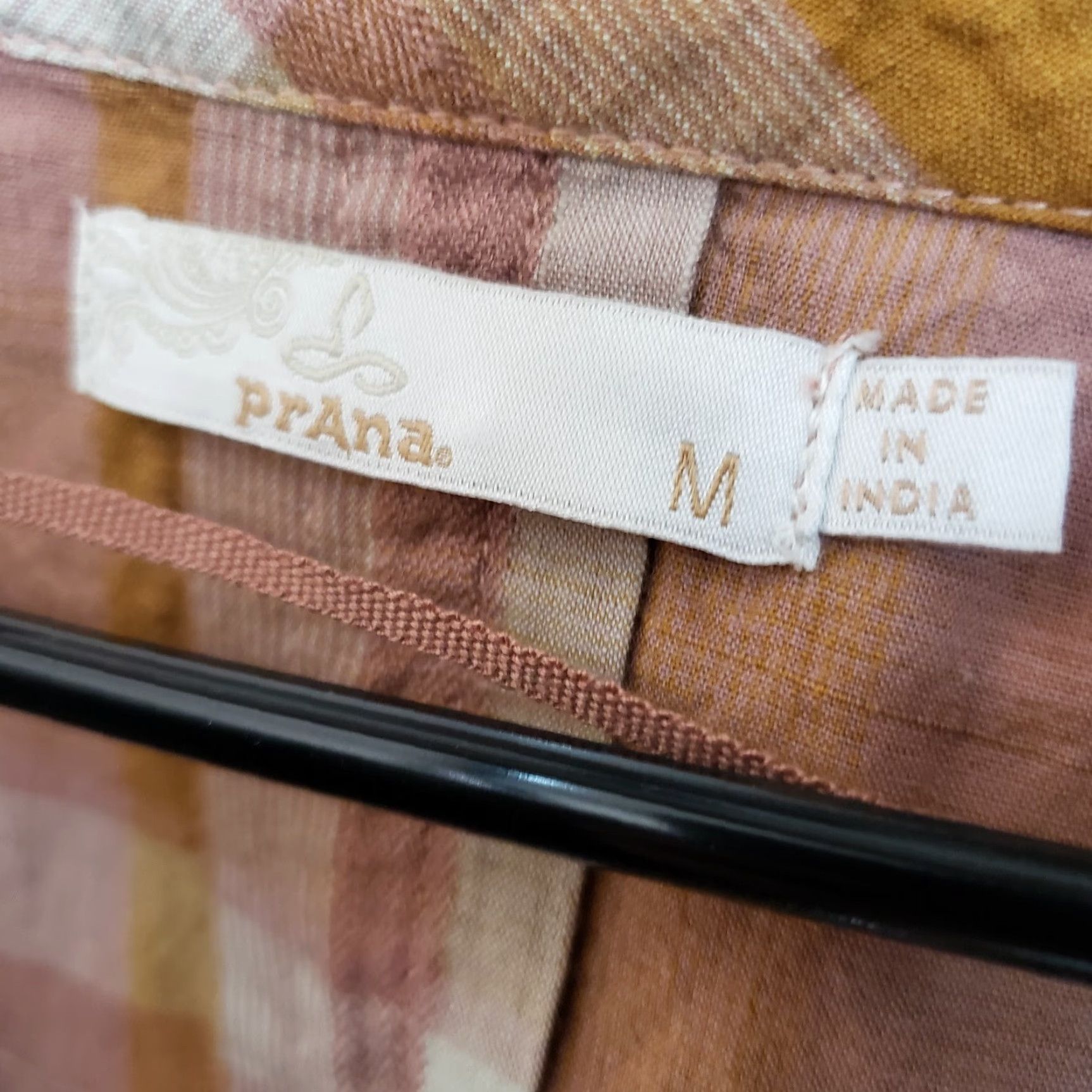 Prana prAna Elena Top 3/4 Sleeve Blouse Womens M Pink Plaid Casual Shirt Size M / US 6-8 / IT 42-44 - 5 Thumbnail