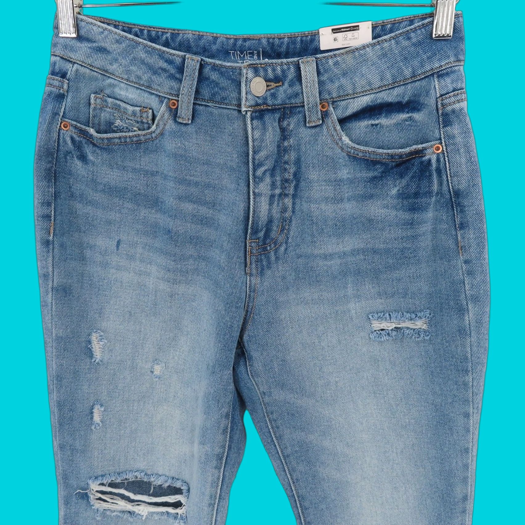 Vintage Time and Tru Jeans Women 6 High Rise Distressed Raw Hem Whiskered Blue Denim NEW Size 28" / US 6 / IT 42 - 1 Thumbnail