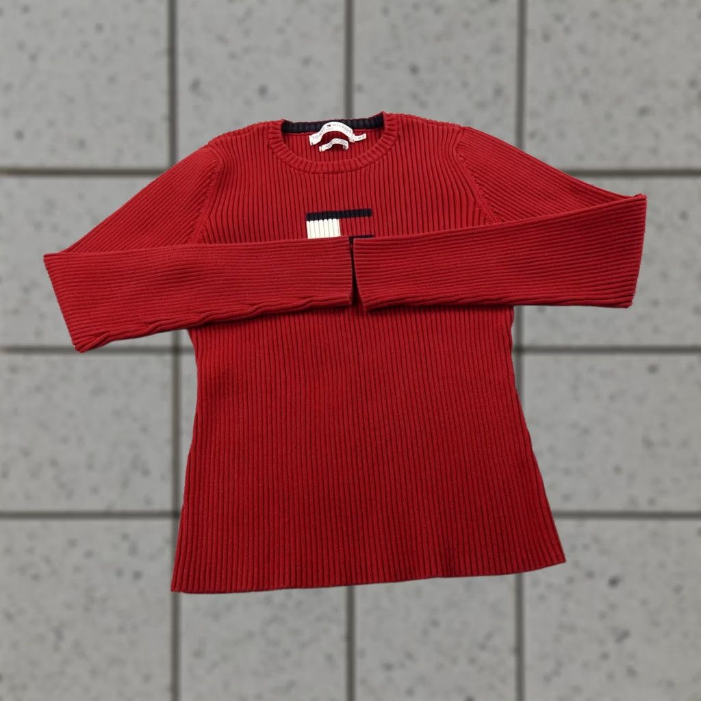 Tommy Hilfiger VINTAGE Tommy Hilfiger Sweater Womens XL Red Logo Ribbed Knit Pullover Crewneck Slim Knit Size XL / US 12-14 / IT 48-50 - 1 Thumbnail