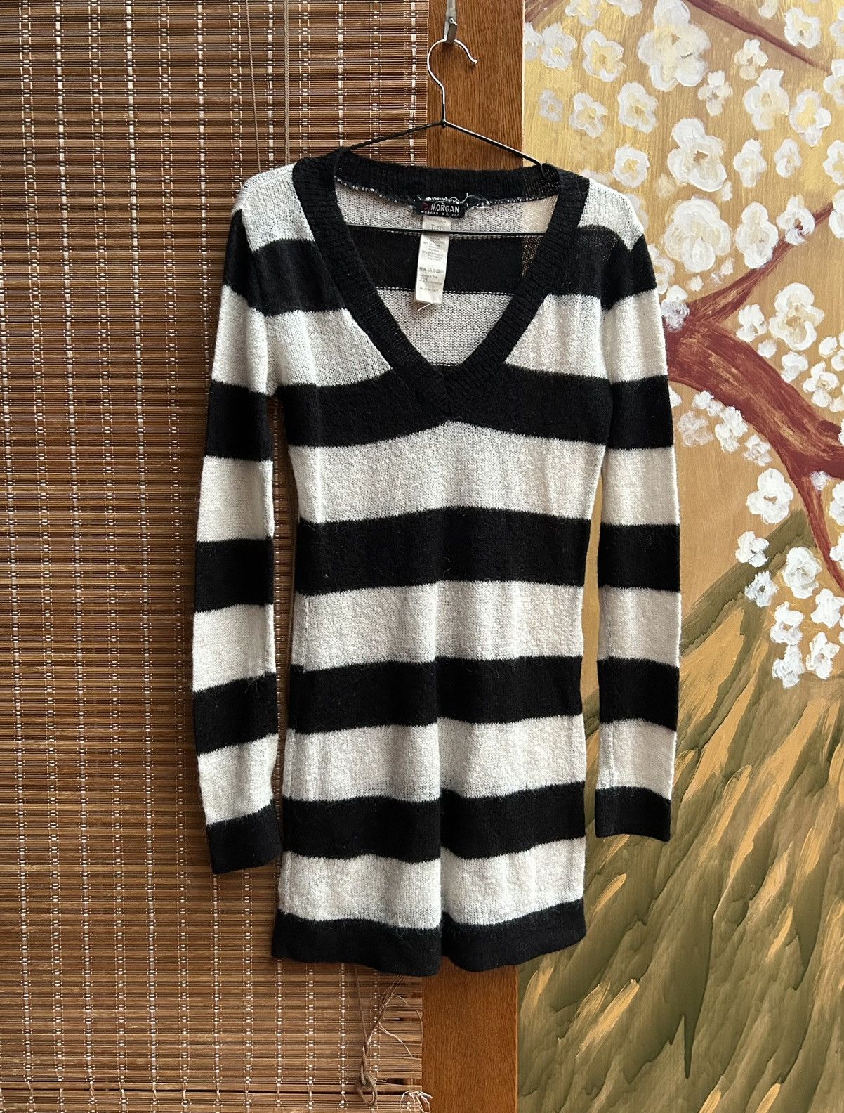 Morgan De Toi Y2K Morgan De Toi Striped Mohair V-Neck Mini Dress L/S Size S / US 4 / IT 40 - 1 Thumbnail