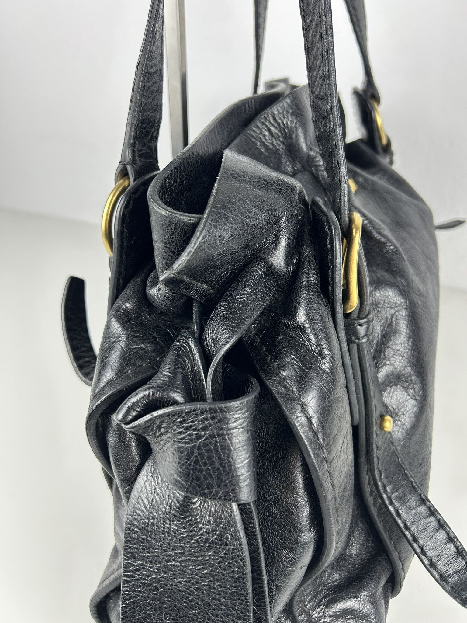 Miu miu black leather ribbon tote bag