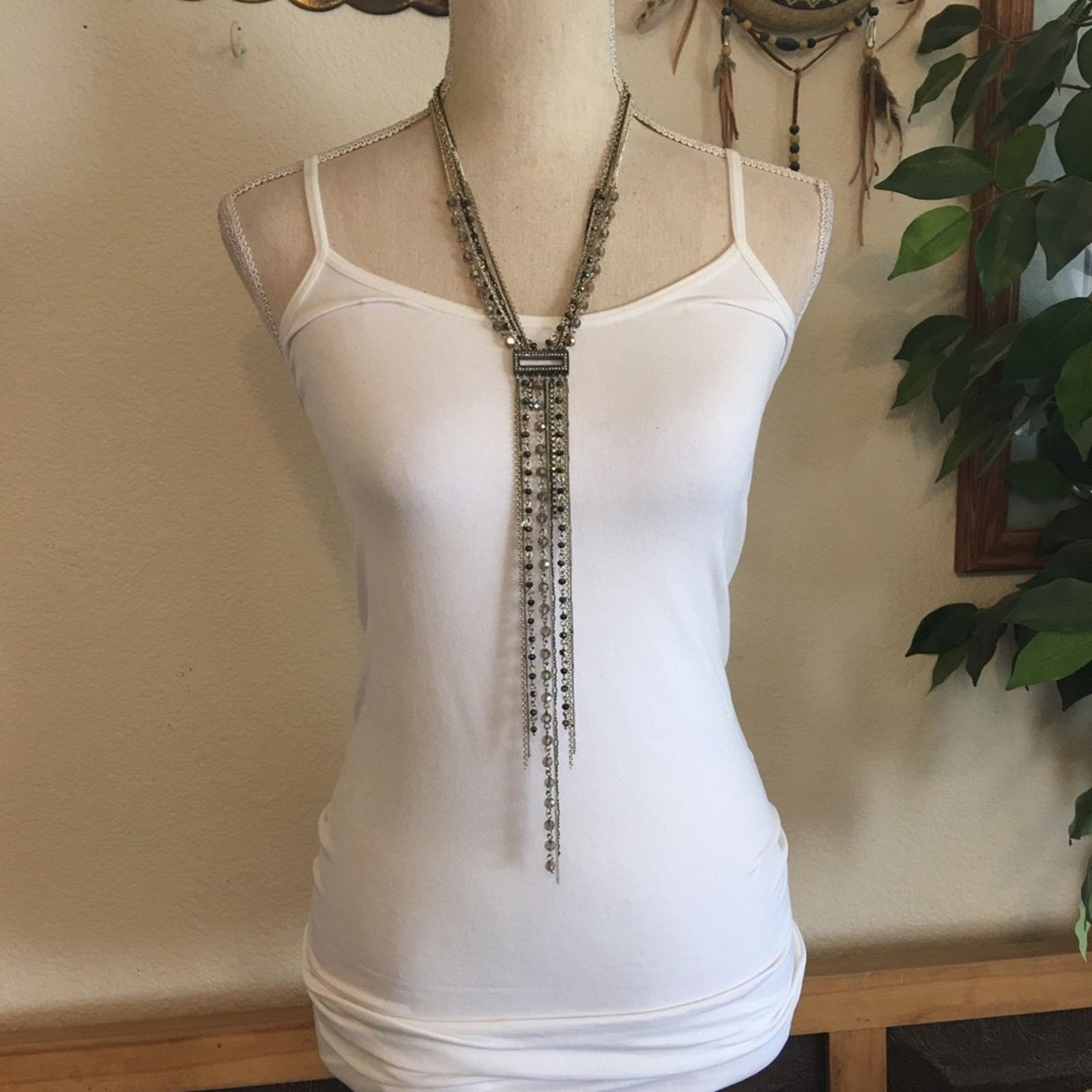 Jewelry Multi tone chain tie style fringe sparkle necklace Size ONE SIZE - 3 Thumbnail