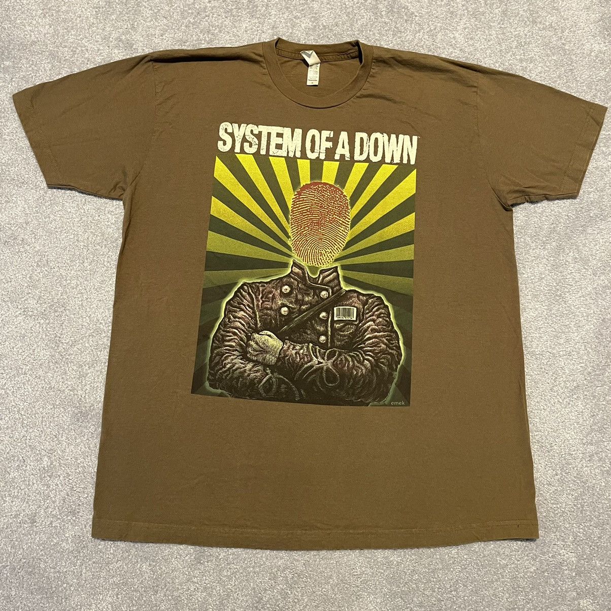 image of Band Tees x Rock T Shirt Vintage 2005 System Of A Down Finger Guerrilla Tour T Shirt in Dark Olive 