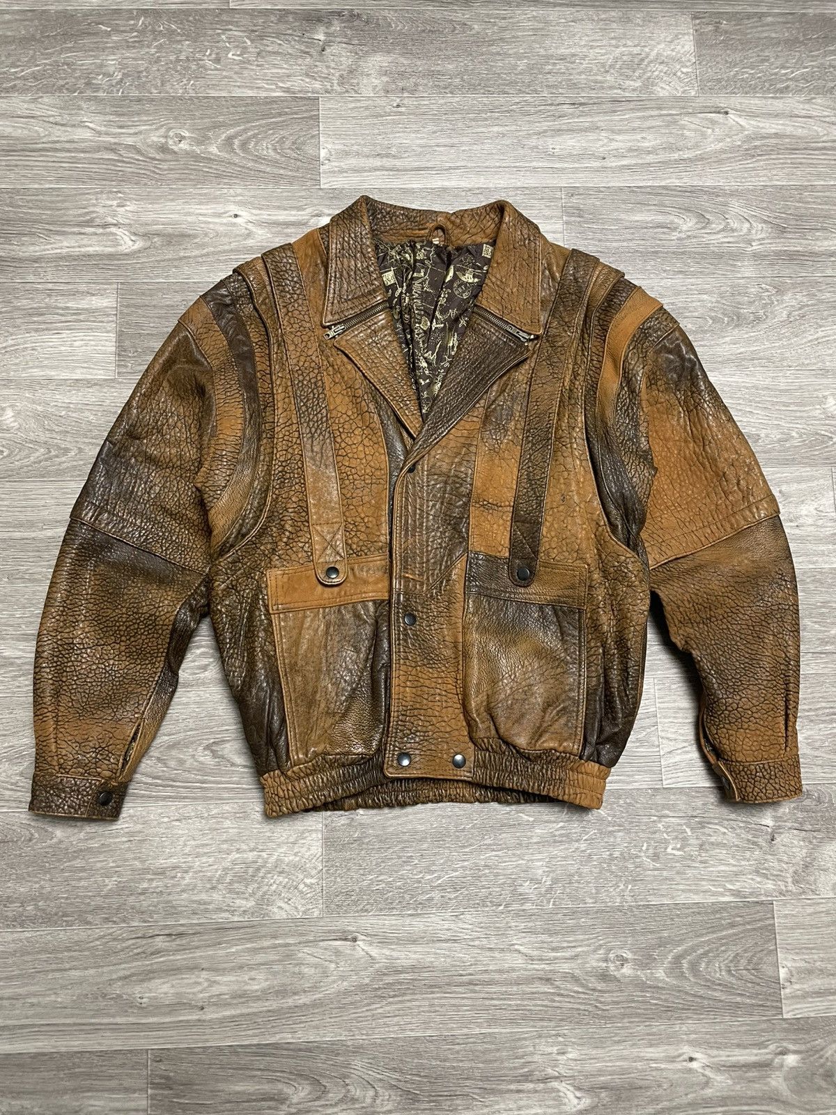 Leather Vintage Leather Brown Patterned Bomber Jacket 90s Size US M / EU 48-50 / 2 - 1 Thumbnail