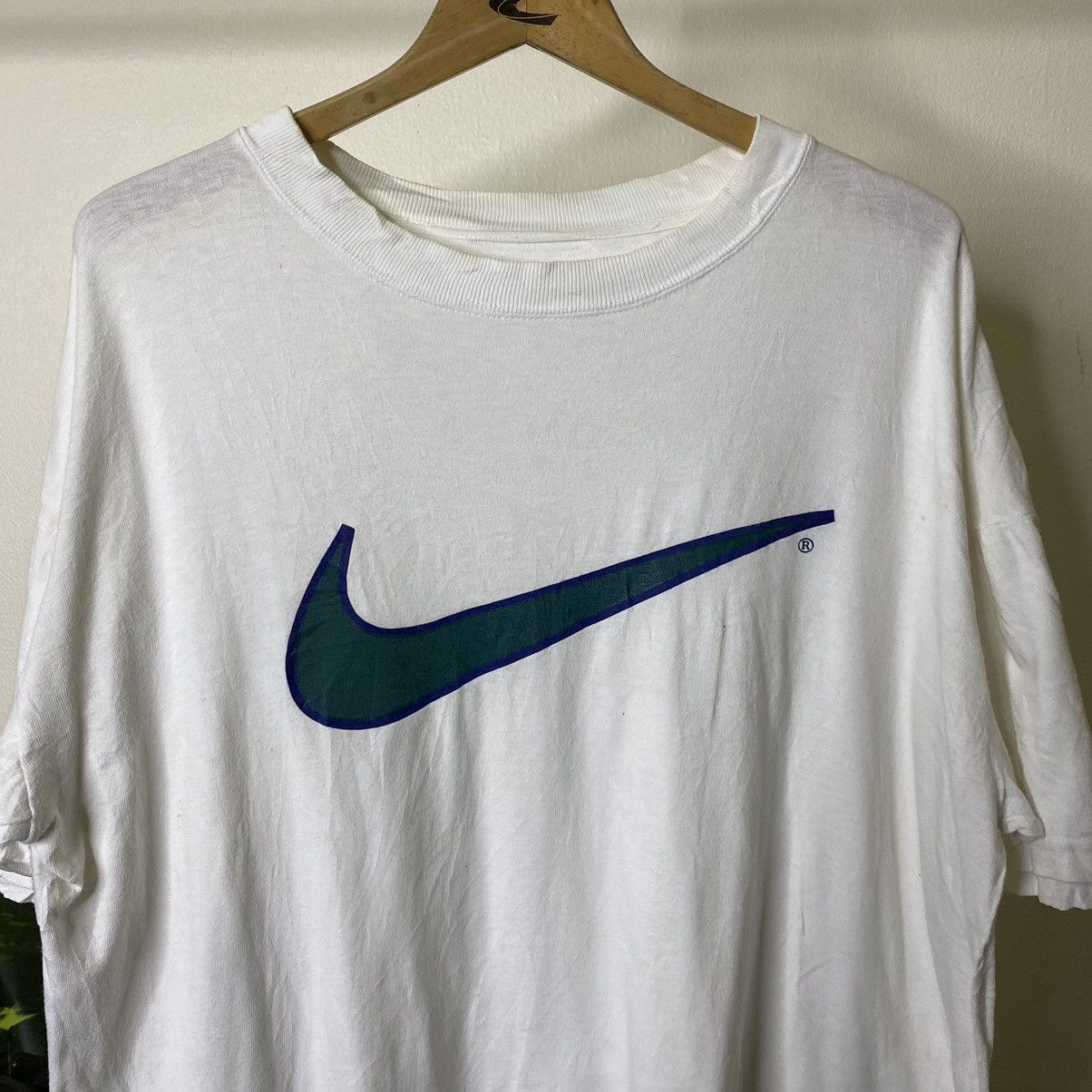 Nike × Vintage Vintage 1990s Nike Big Swoosh Boxy Tee Size US XL / EU 56 / 4 - 2 Thumbnail