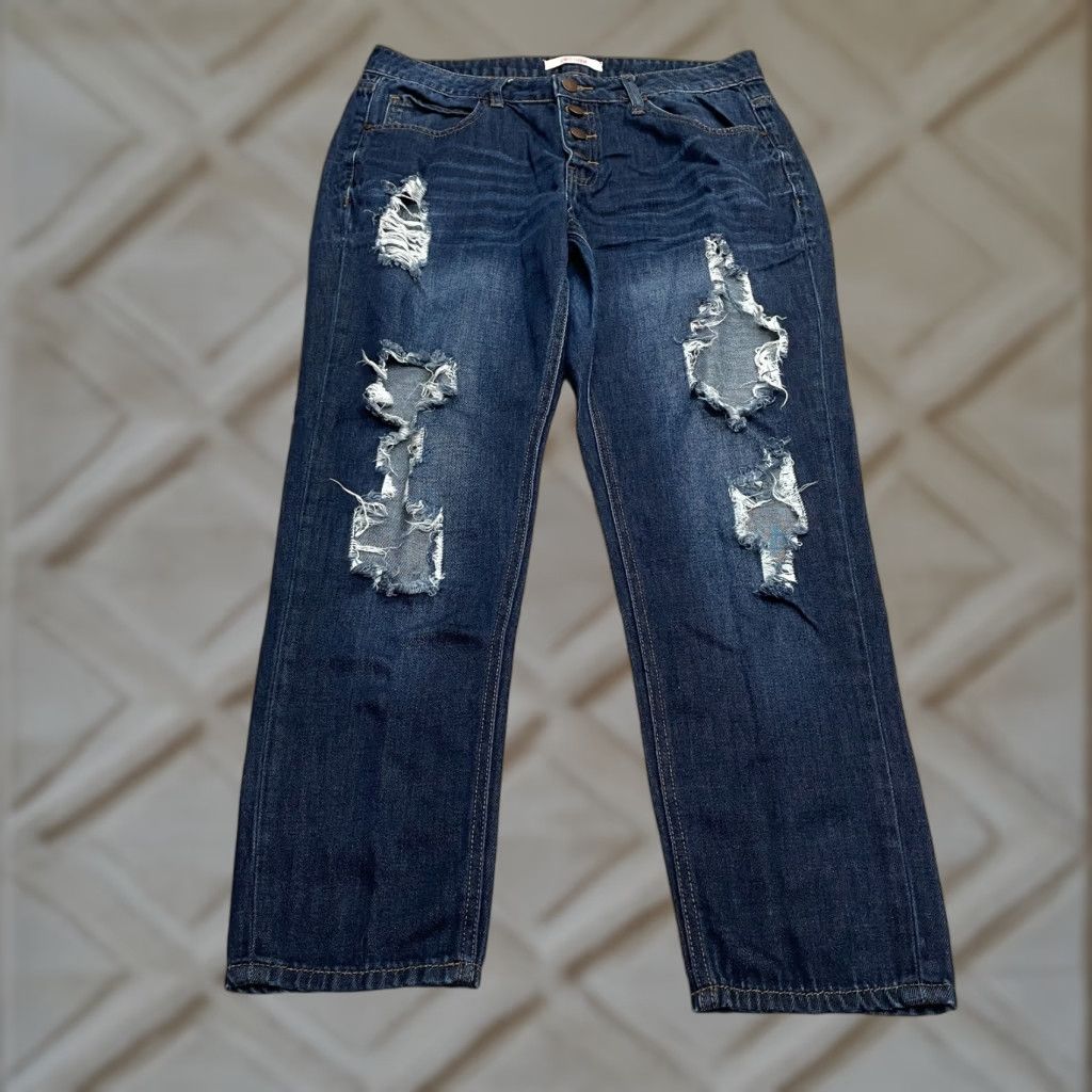 Vintage Refuge Denim Jeans Womens 10 High Rise Distressed Mom Blue 32x27 Button Size 32" / US 10 / IT 46 - 1 Thumbnail