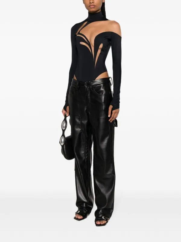Mugler o1s22i1n1024 Long Sleeve Swirly Bodysuit in Black Size M / US 6-8 / IT 42-44 - 2 Thumbnail