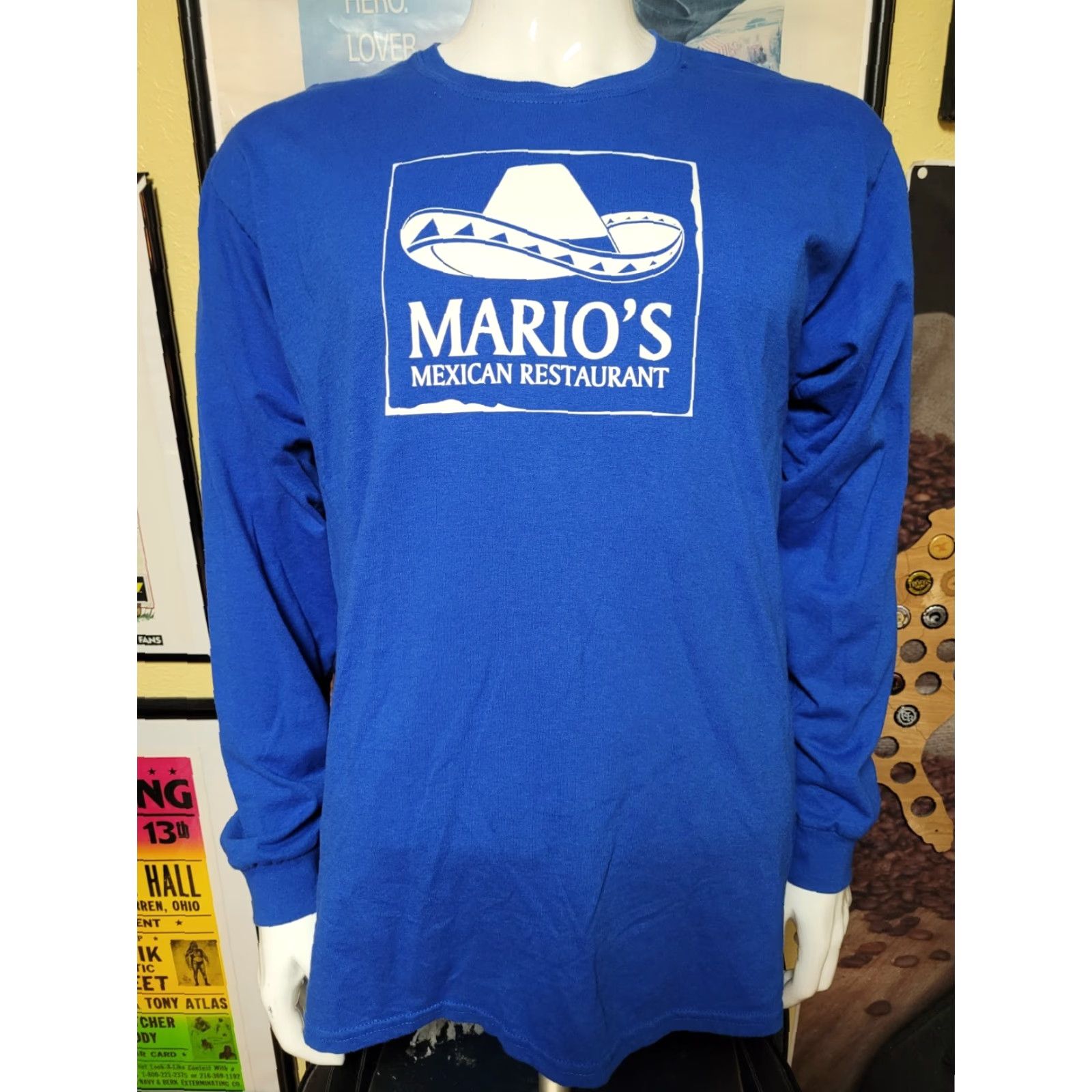 Gildan Mario's Mexican Restaurant T-Shirt Long Sleeve L Men Blue Gildan Dryblend Logo Size US L / EU 52-54 / 3 - 2 Thumbnail