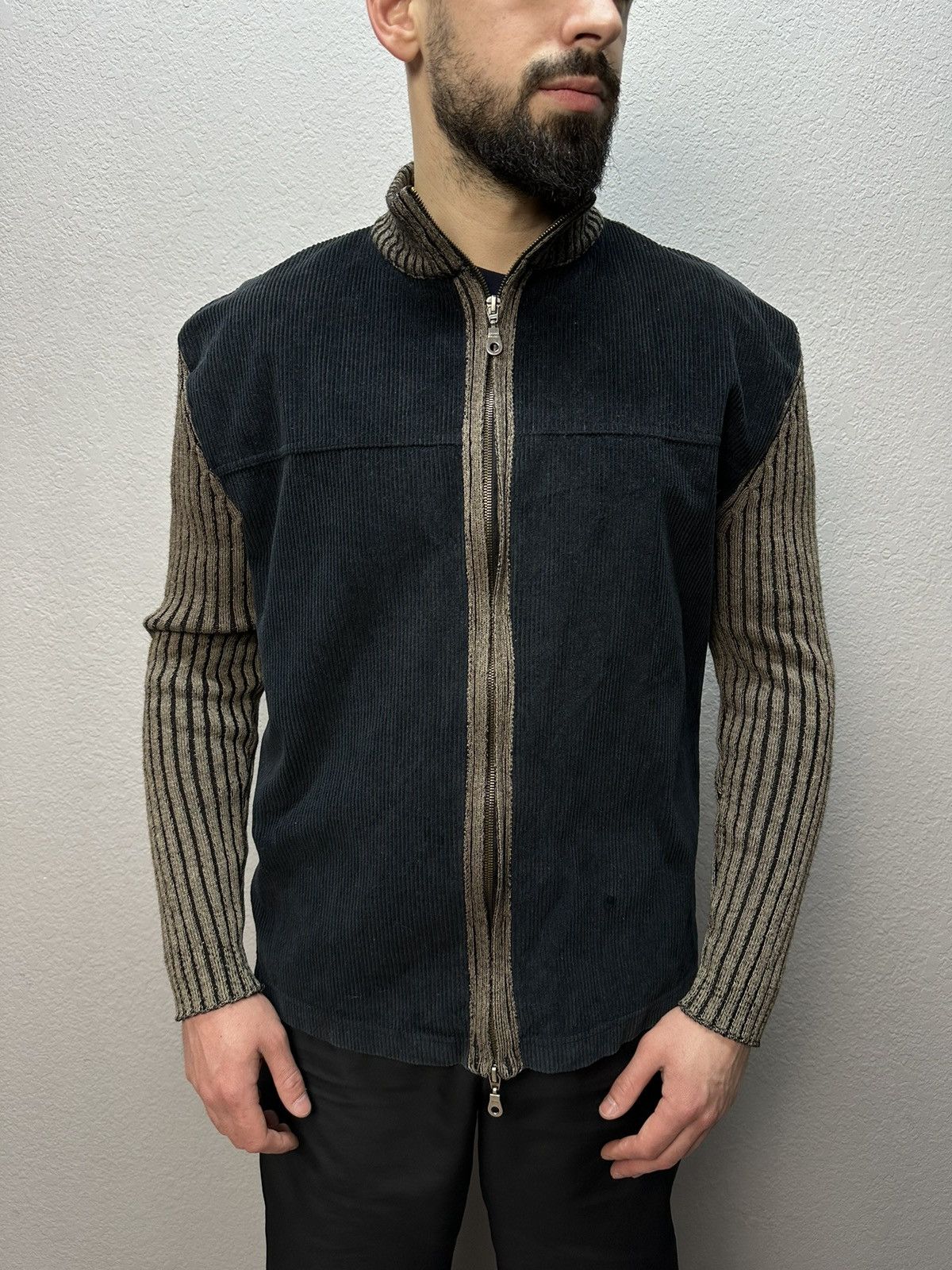 Japanese Brand × Vintage Vintage Avant Garde Ribbed Knitted Sweater Full Zip Striped Size US L / EU 52-54 / 3 - 1 Thumbnail