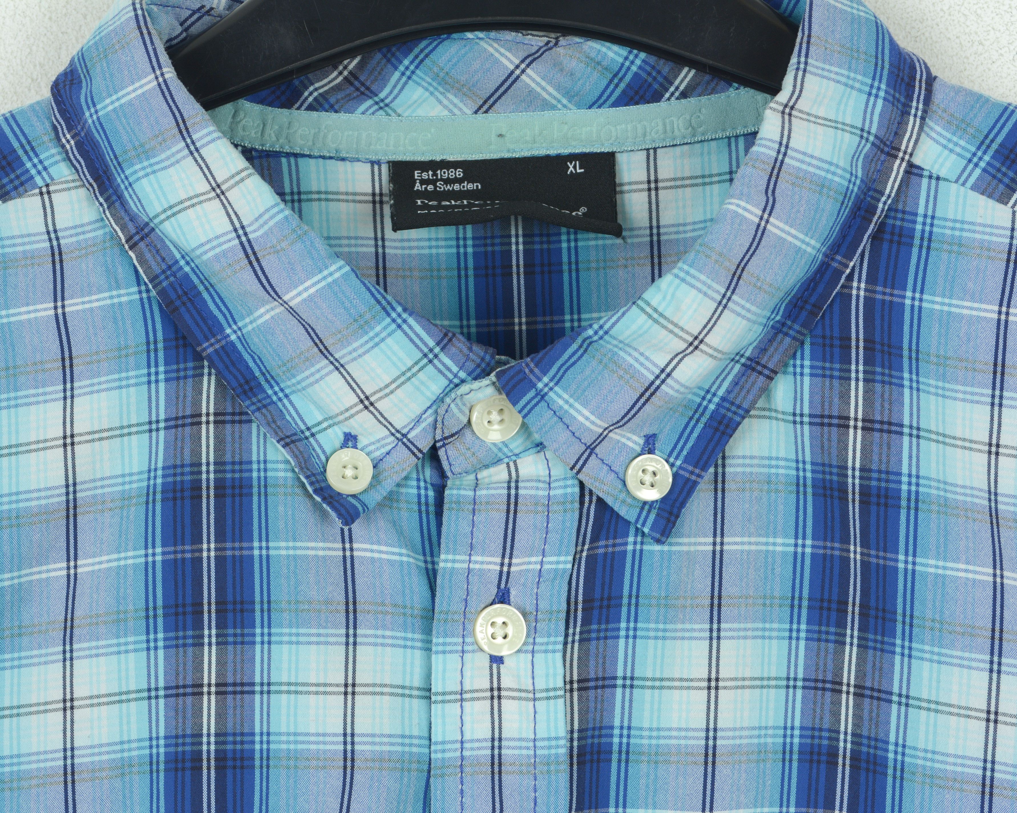Peak Performance Mens XL Casual Shirt Checked Blue Tartan Short Sleeved Top Size US XL / EU 56 / 4 - 3 Thumbnail