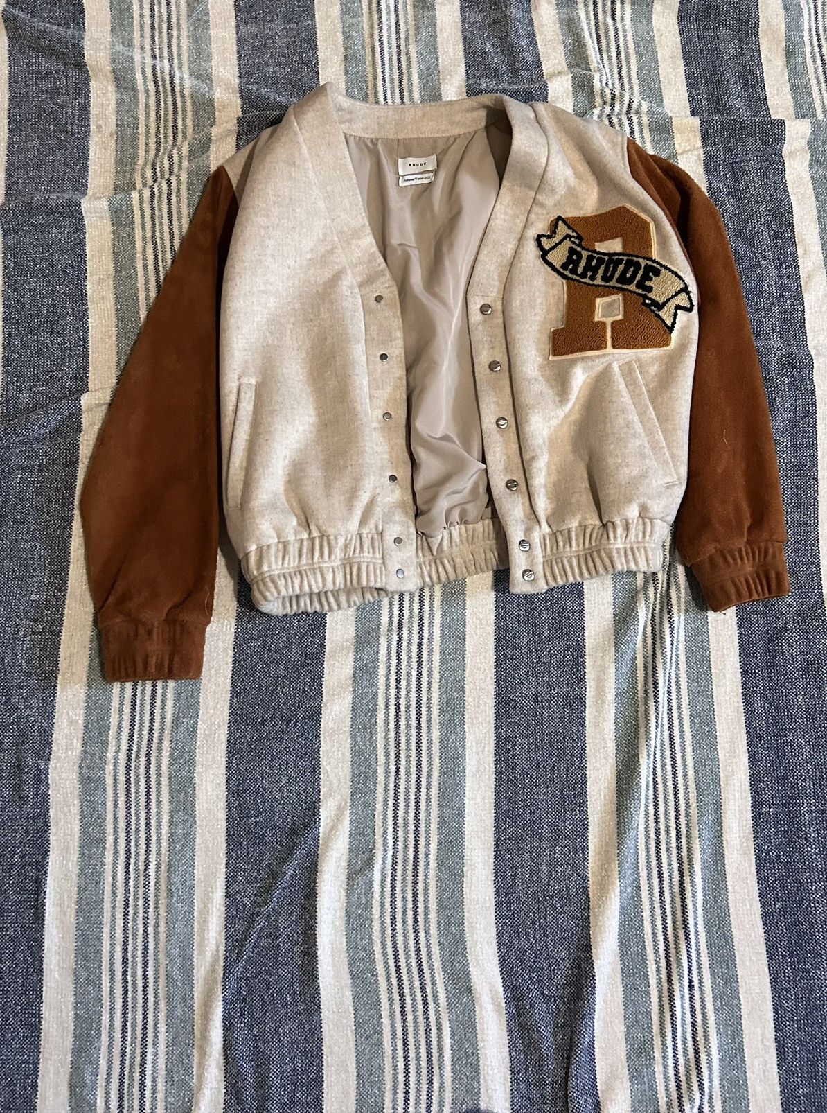 Rhude Rhude Wool Leather Designer Bomber Varsity Jacket Cardigan Size US M / EU 48-50 / 2 - 3 Thumbnail