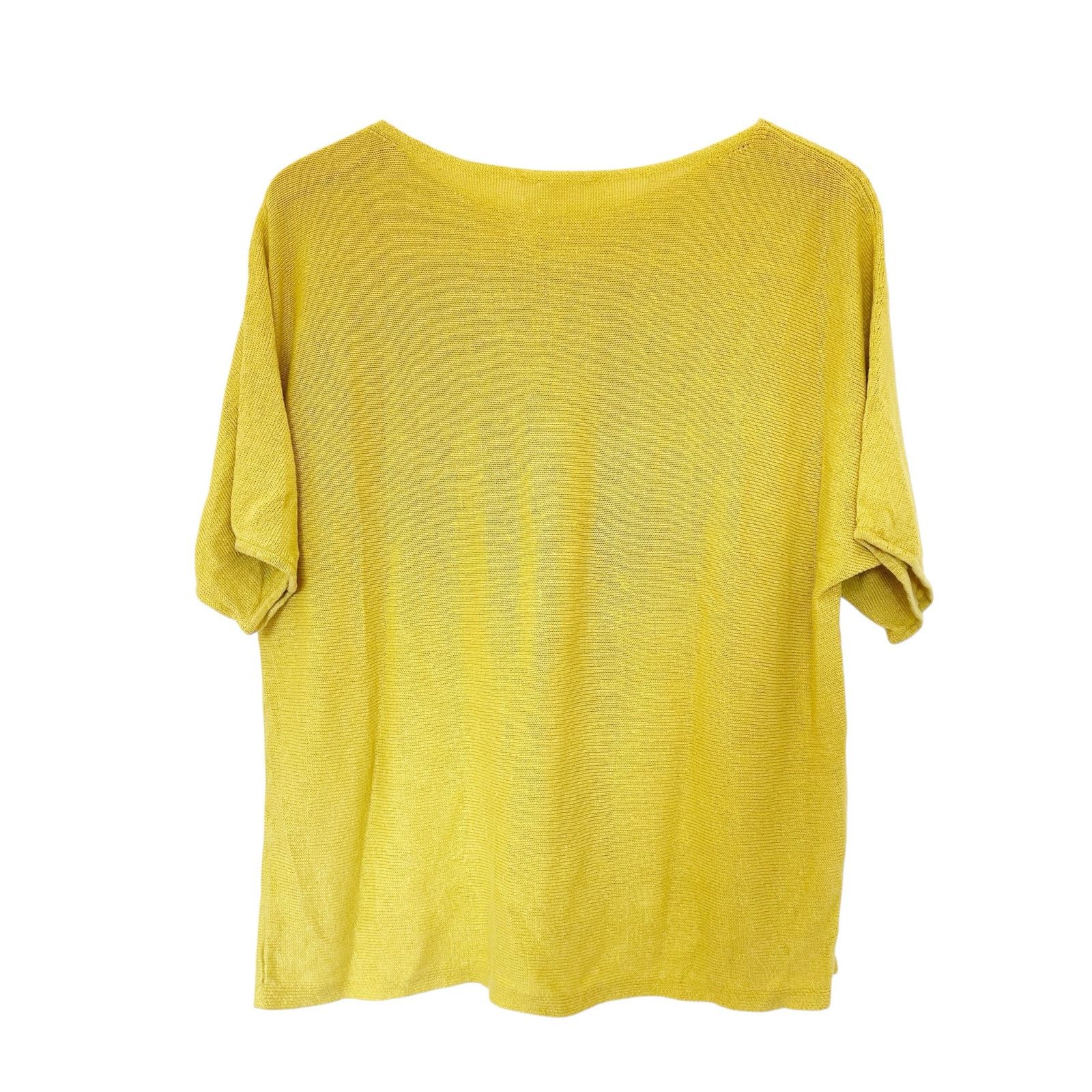 Eileen Fisher Eileen Fisher Yellow 100% Organic Linen 1/2 Sleeve Shirt L Size L / US 10 / IT 46 - 4 Thumbnail
