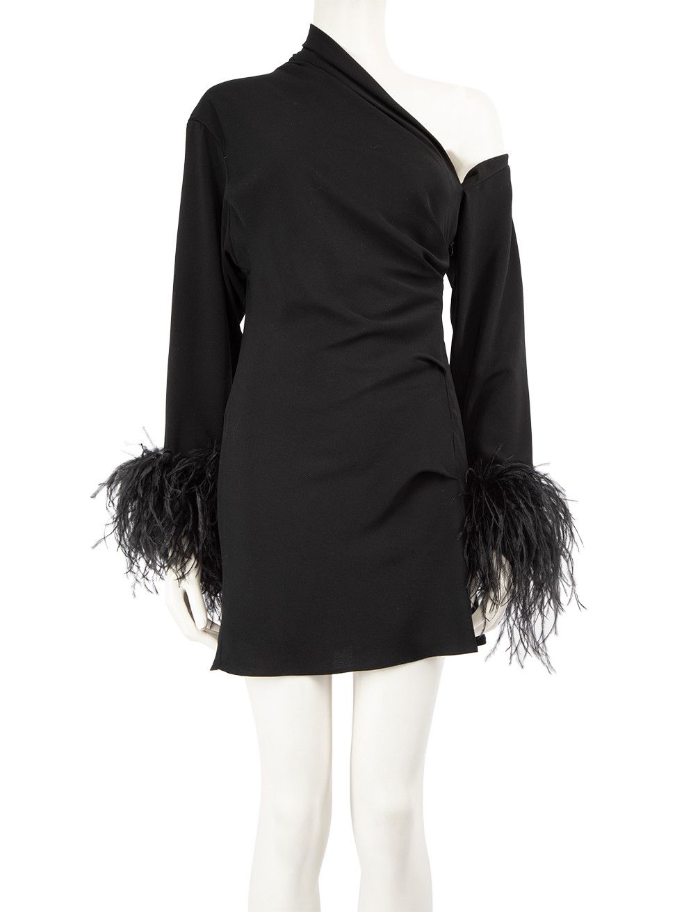image of 16Arlington Black Adelaide Crepe Feather Trimmed Mini Dress, Women's (Size Small)