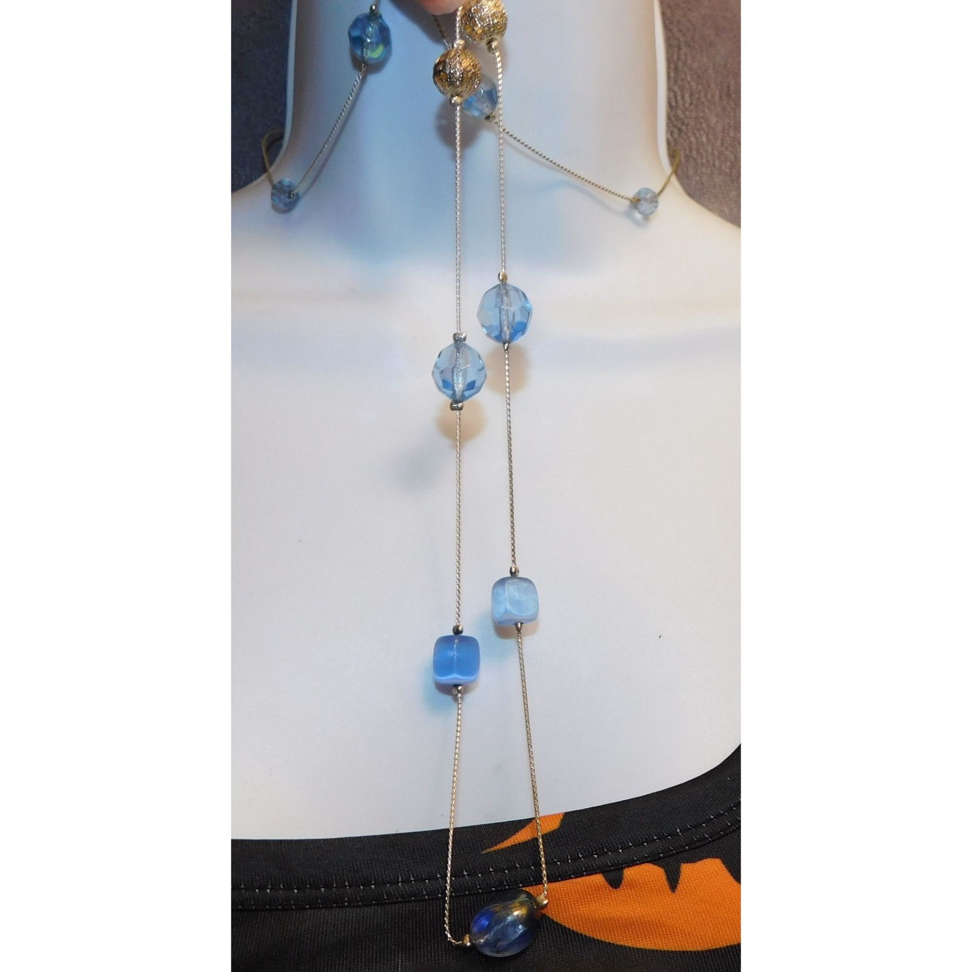 Other Blue Glass Station Necklace On Silver Tone Chain Size ONE SIZE - 2 Thumbnail