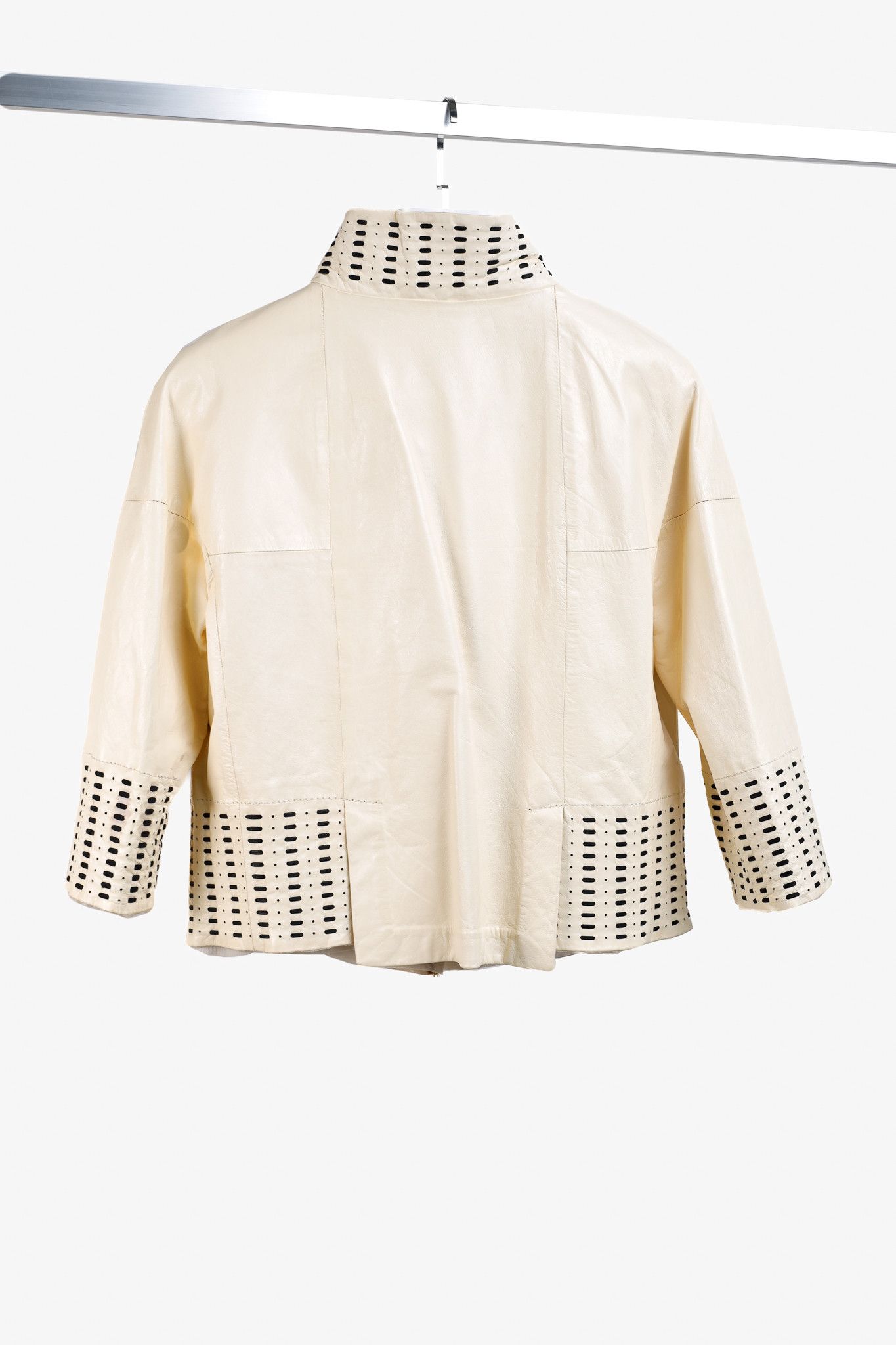 Sportmax Sportmax Embroidered Beige Leather Box Jacket Size L / US 10 / IT 46 - 2 Thumbnail