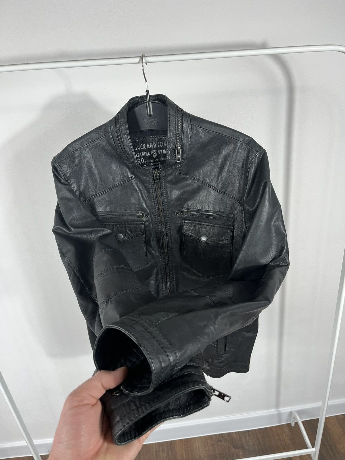 Jack & Jones Jack & Jones Black Goat Leather Biker Jacket Size S Size US S / EU 44-46 / 1 - 5 Thumbnail