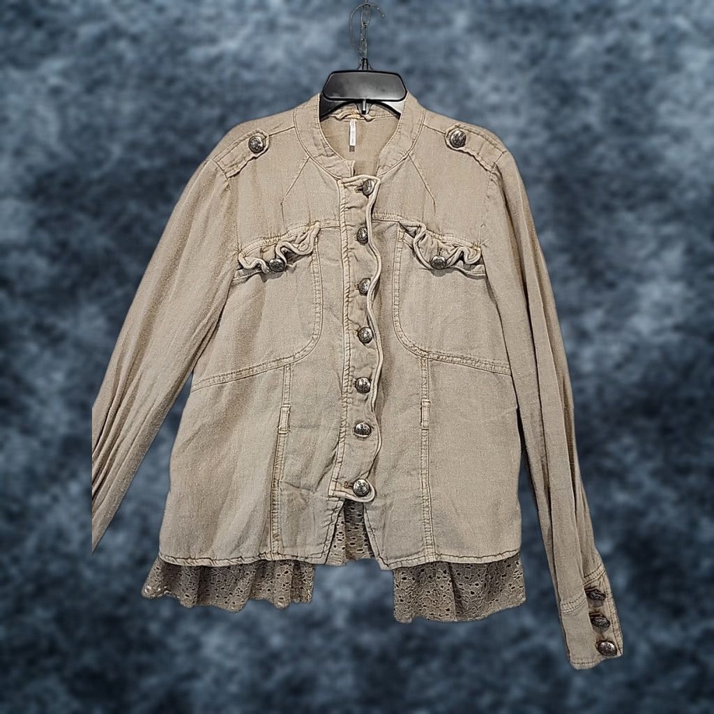 Vintage VINTAGE? We The Free People Button Up Linen Blend Shirt Womens Size S Tan Long Sleeve Top Size S / US 4 / IT 40 - 1 Thumbnail