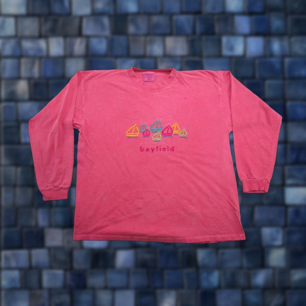 Vintage VTG 90s Y2K Bayfield Wisconsin Sailboats Embroidered Long Sleeve Shirt XL Pink Santee Men Crew Neck Vintage Shirt Size US XL / EU 56 / 4 - 1 Thumbnail