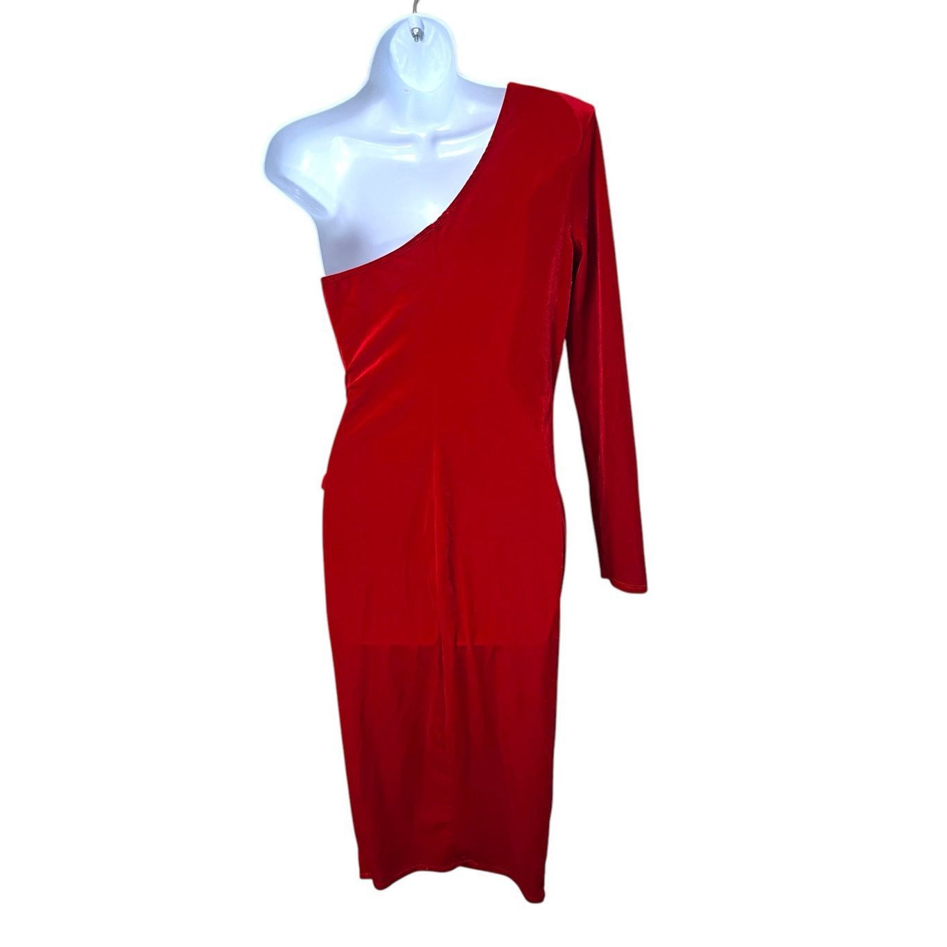 Other Vintage Day & Night 80s 90s Red Velvet One Shoulder Midi Dress Size M Size M / US 6-8 / IT 42-44 - 6 Thumbnail