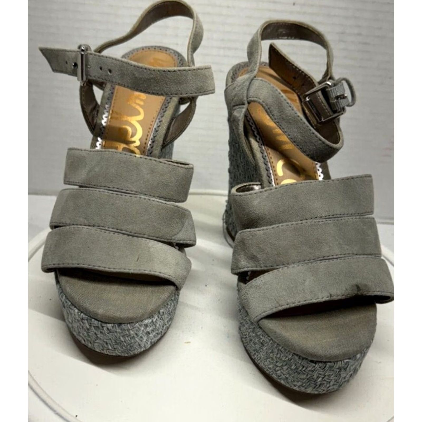 Sam Edelman Sam Edelman Liora Platform Heels Women 5.5M 35.5 Gray Open straps Buckles 5" Size US 4 / IT 34 - 3 Thumbnail