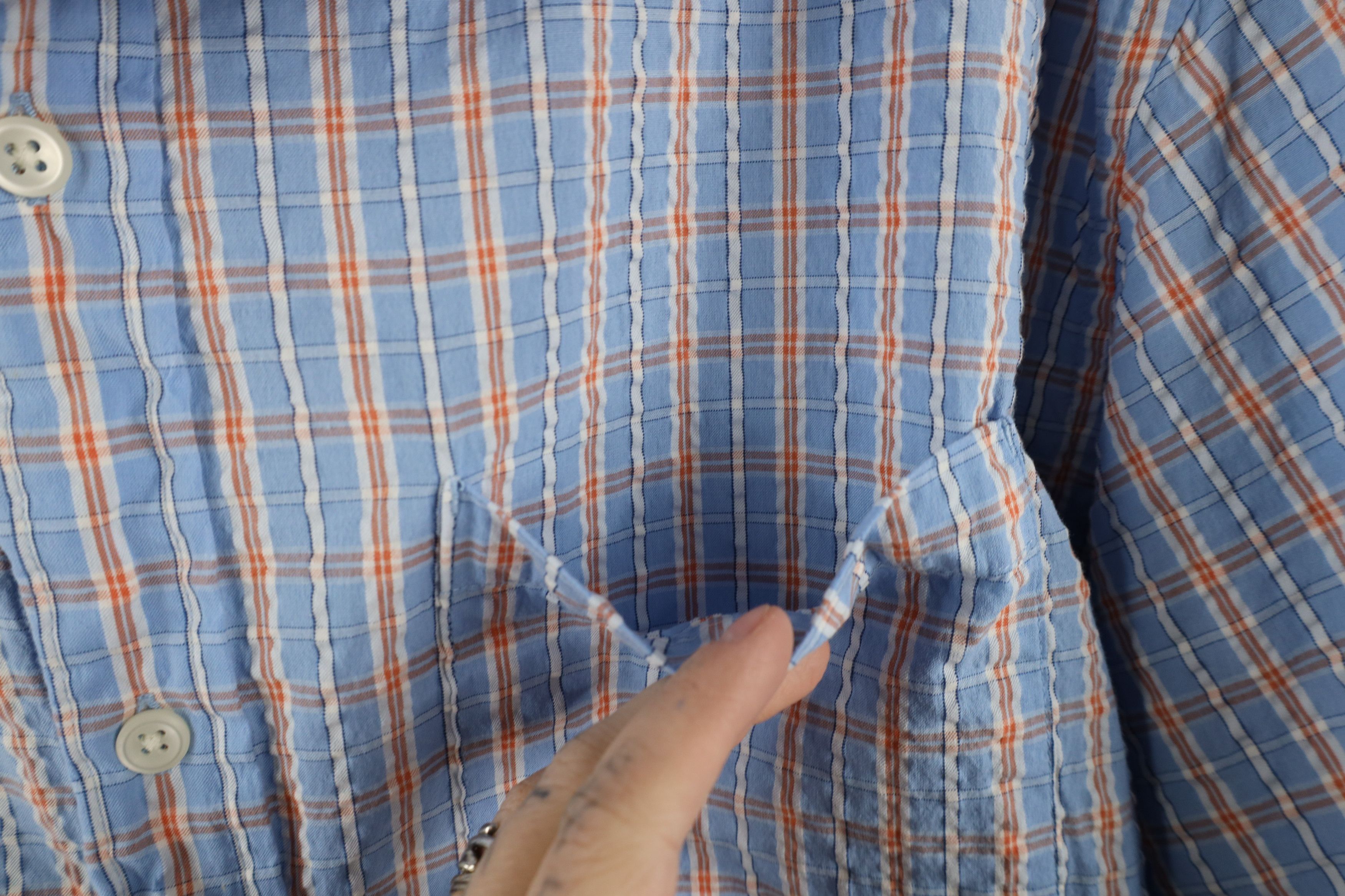 L.L. Bean × Vintage Vintage LL Bean Seer Sucker Short Sleeve Button Shirt Blue Size US XL / EU 56 / 4 - 4 Thumbnail