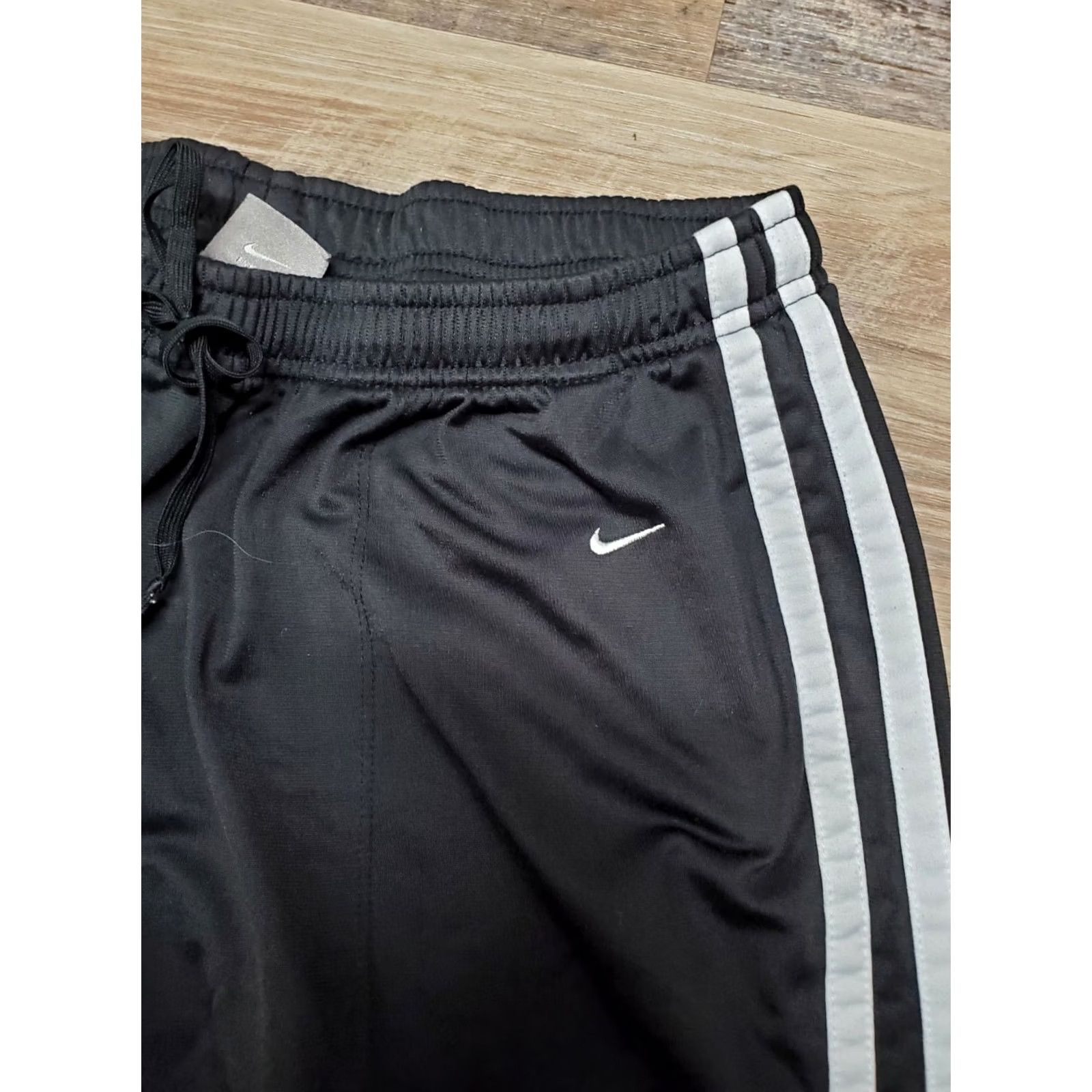 Nike Nike Pants L Black White Stripes Athleisure Track Running Mens Adjustable Drawstring Elastic Waist Pockets Straight Leg 12-14 Sportive Size US 33 - 2 Thumbnail
