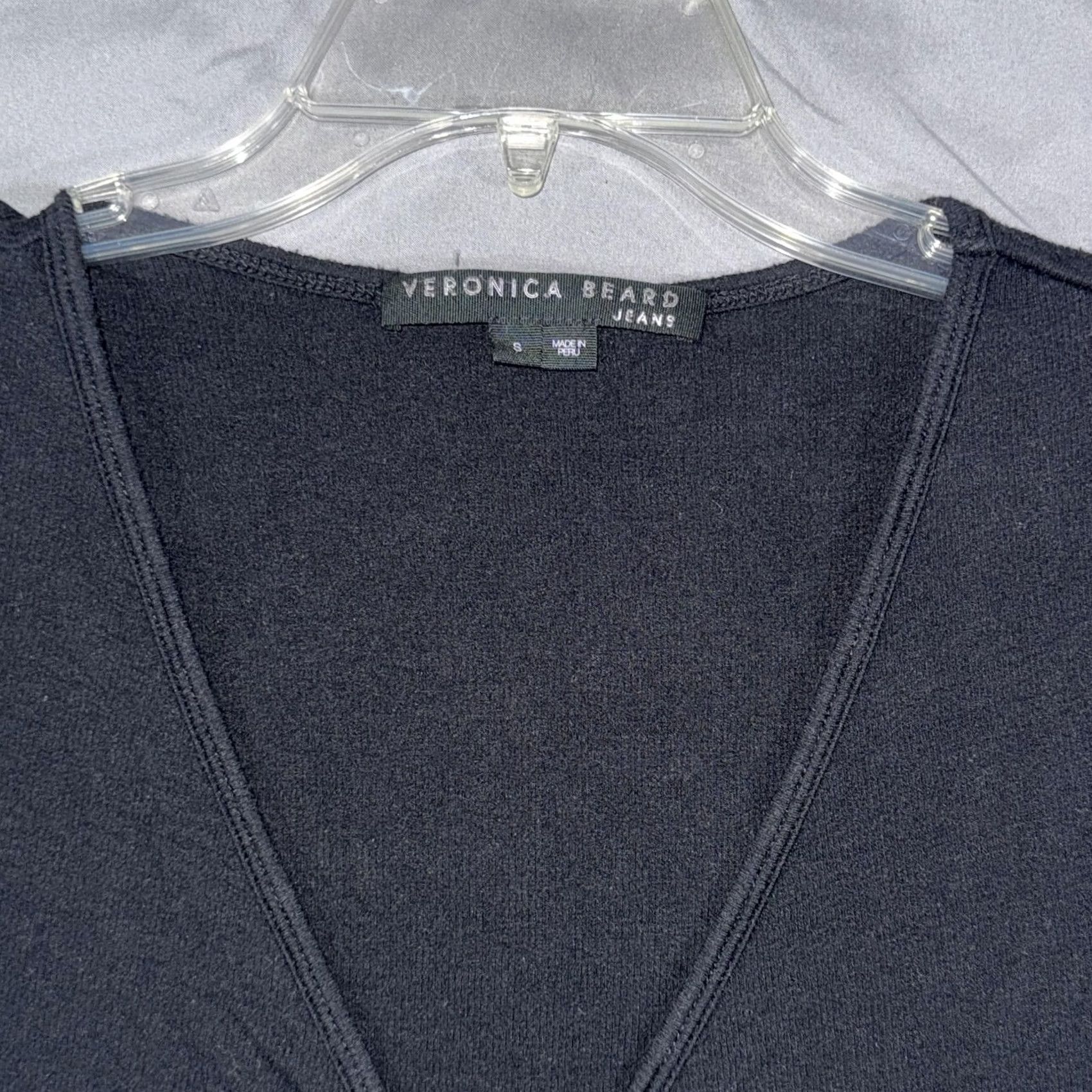 Vintage Veronica Beard Jeans Shirt Womens Small Black Ruched Sleeve V-Neck Top Size S / US 4 / IT 40 - 2 Thumbnail