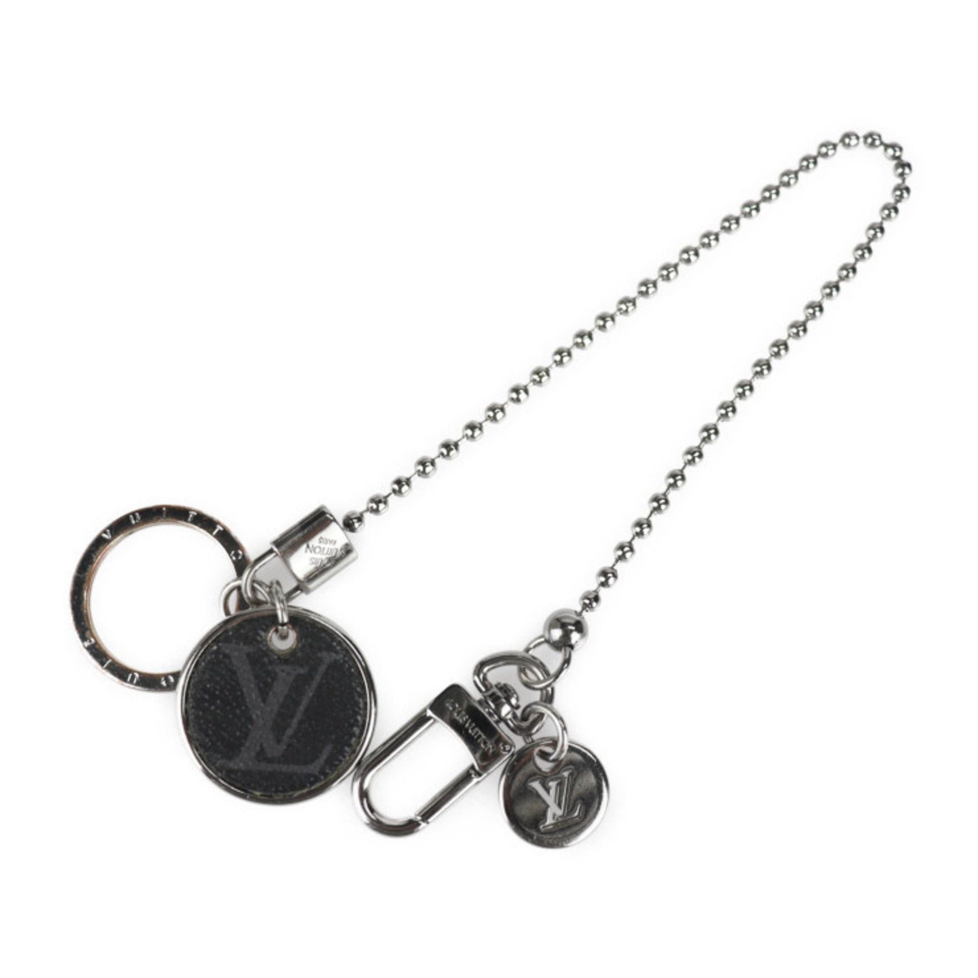 image of Louis Vuitton Portocle Chenne Monogram Id Eclipse Keychain M63629 Metal Black Key Chain Ring, Women