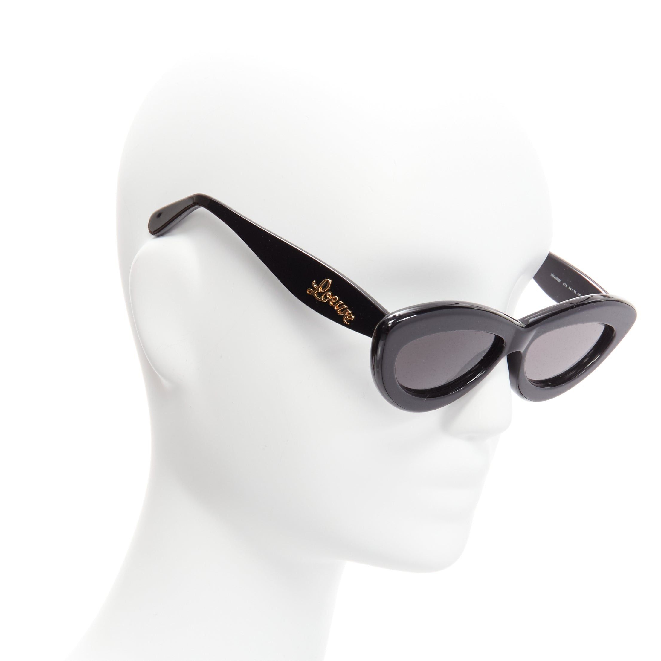 LOEWE LW400961 black acetate gold cursive logo thick frame cat eye
