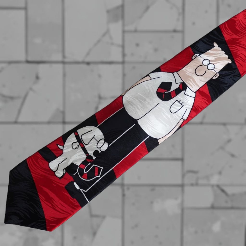 Vintage VINTAGE Dilbert Mens Tie Silk Red Black Striped Geometric Pattern 57"-60" Classic Length Men’s Silk Tie Size ONE SIZE - 1 Thumbnail