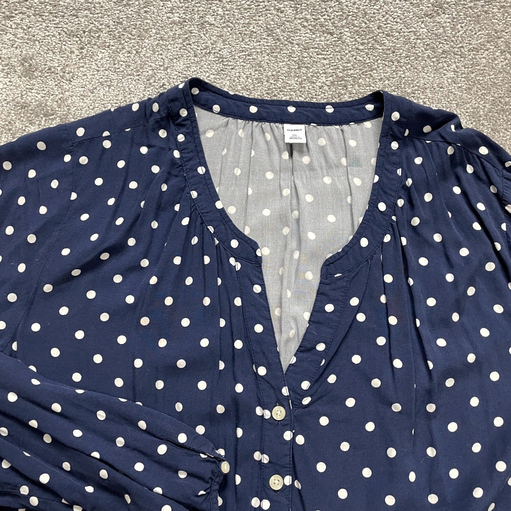 Old Navy Old Navy Blouse Women 2XL Blue Polka Dot V-Neck Long Sleeve Rayon Casual Top Womens Size XXL / US 16-18 / IT 52-54 - 3 Thumbnail