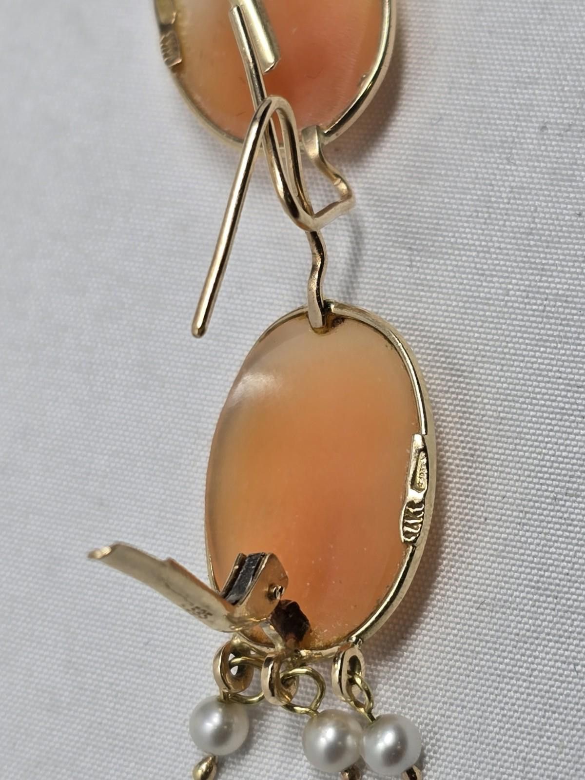 Camel Vintage 14k Gold Shell Cameo Earrings Pearl Dangle Size ONE SIZE - 6 Thumbnail
