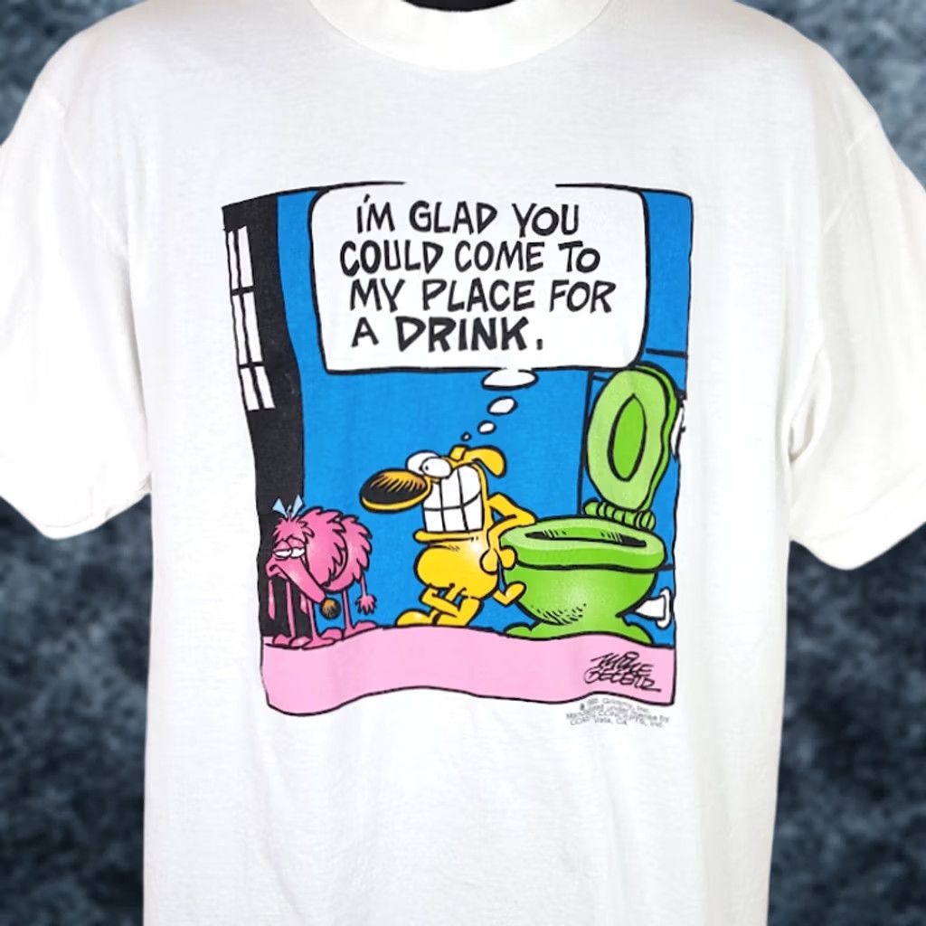 MOTHER VINTAGE Grimmy Cartoon T Shirt Mens Large Drink Mother Goose Grimm USA Casual Concepts Shirt White Cotton Short Sleeve Crew Neck Holiday 90s Men Size US L / EU 52-54 / 3 - 1 Thumbnail