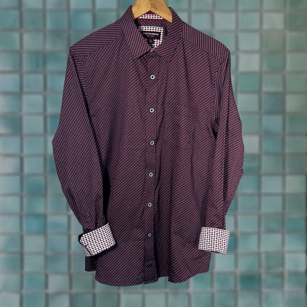 Johnston & Murphy Johnston & Murphy Shirt Mens Medium Red Blue Flip Cuff Fish All Over Print AOP Geometric Print Long Sleeve Button-Up Reg Regular Color Multicolor B2B Size US M / EU 48-50 / 2 - 1 Thumbnail