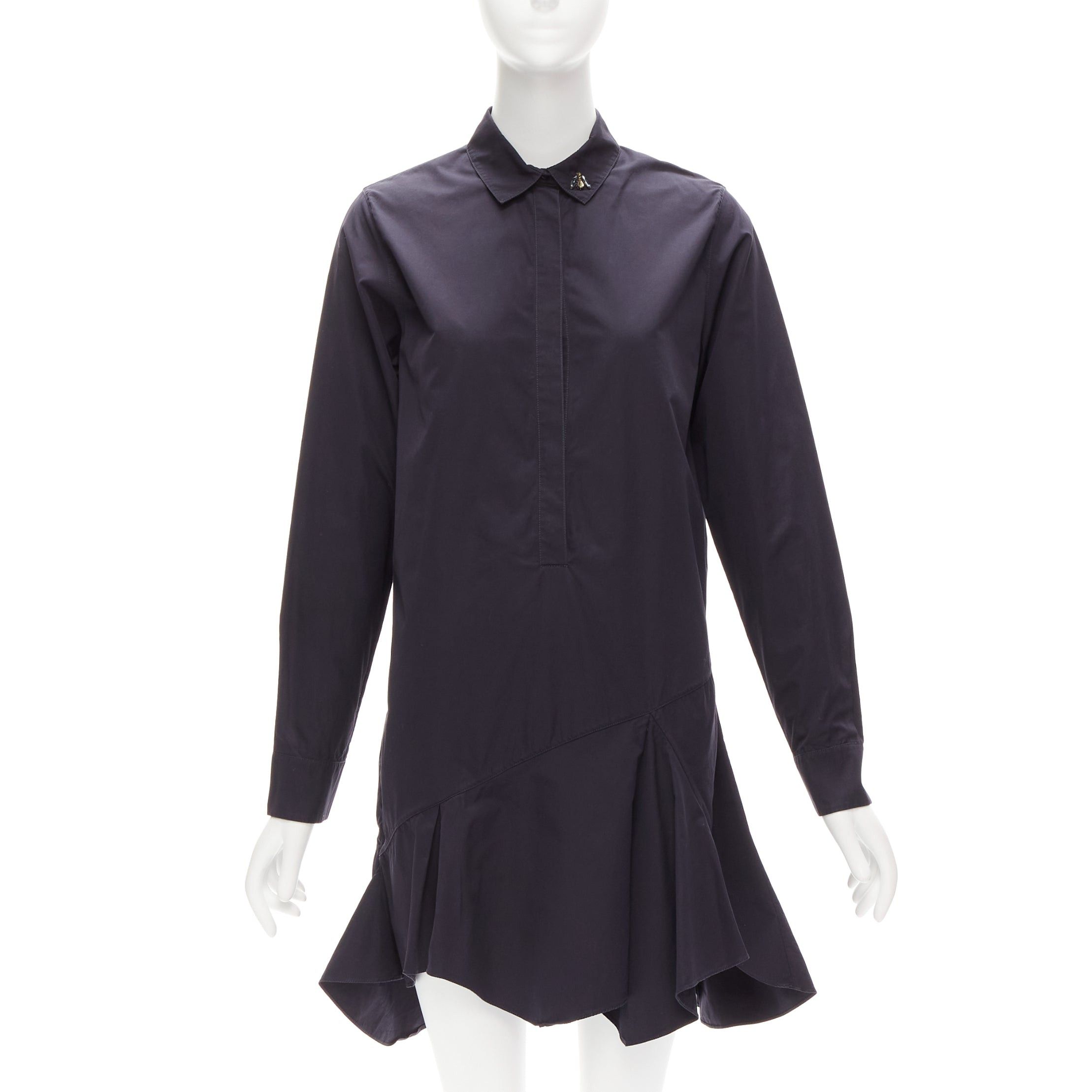 Dior CHRISTIAN DIOR black bee crystal embellished collar ruffle hem shirt dress S Size S / US 4 / IT 40 - 1 Thumbnail