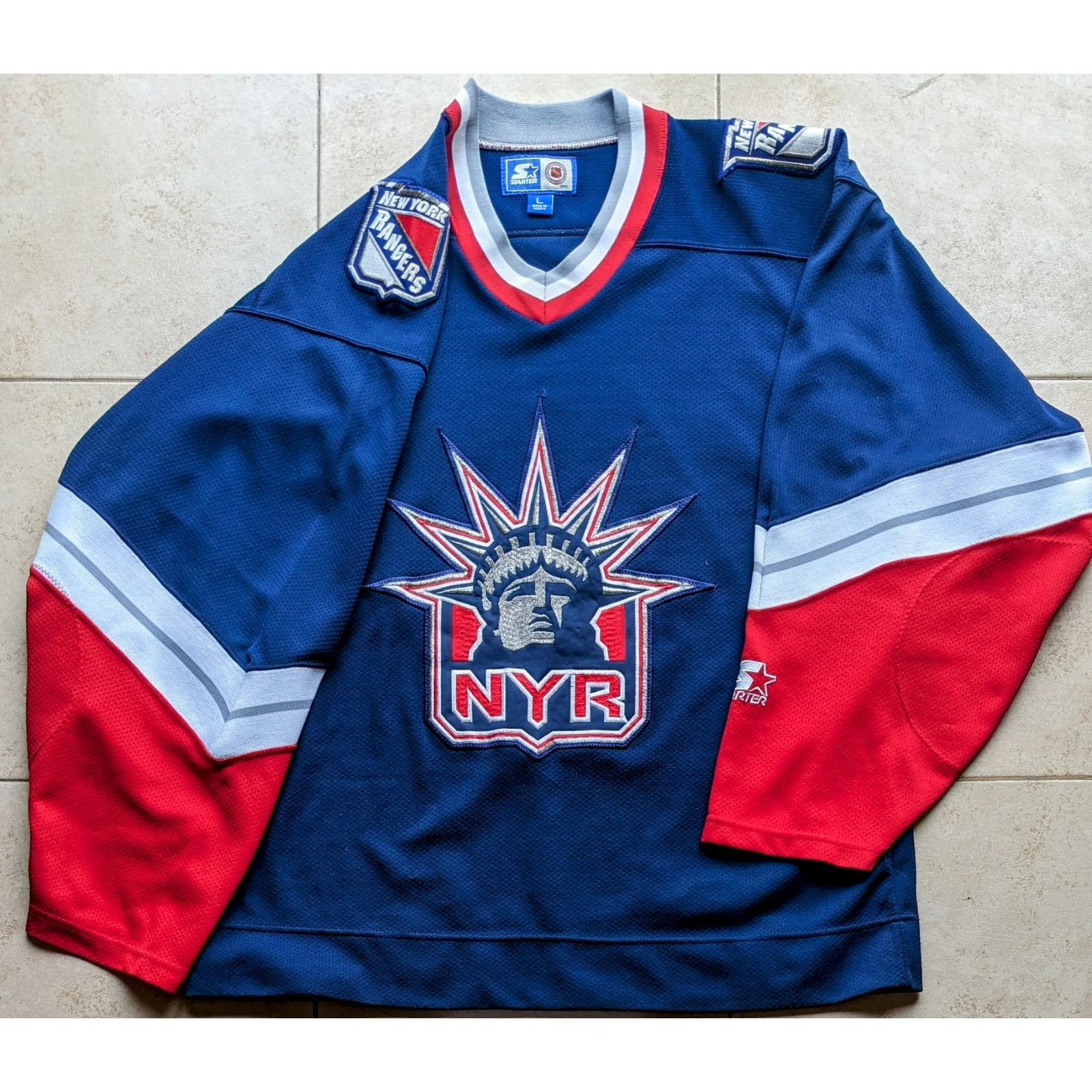 image of Ny Rangers 90's Starter Jersey Navy Liberty L Nhl Hockey VTG in Blue, Men's (Size Large)