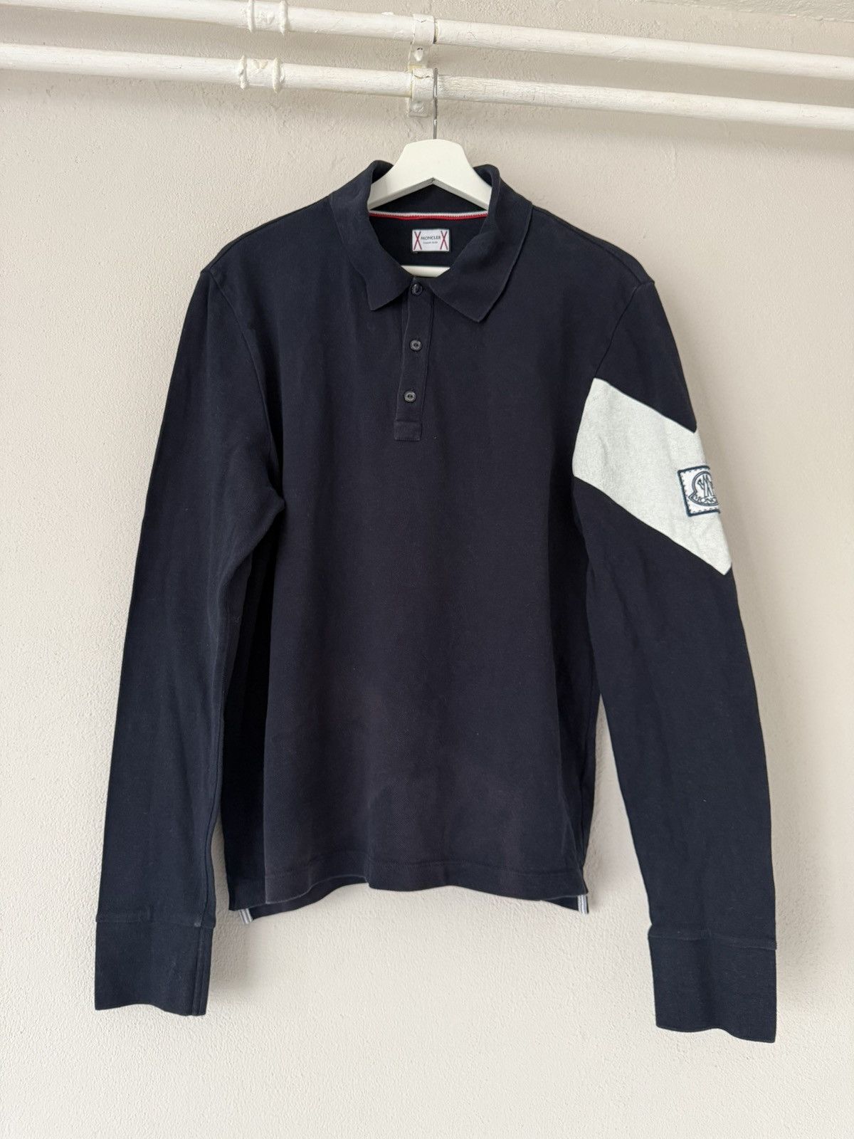 Moncler Gamme Bleu Long Sleeve Polo with Arm Stripe Size US M / EU 48-50 / 2 - 1 Thumbnail