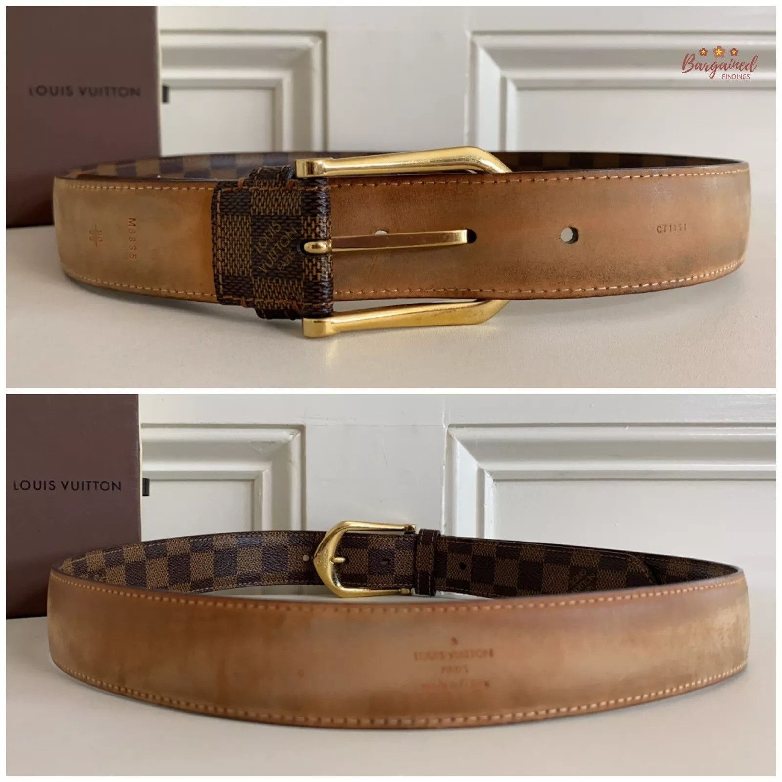 Louis Vuitton Louis Vuitton Brown Damier Ebene Riveted Gold Buckle Belt Size 32 - 9 Thumbnail