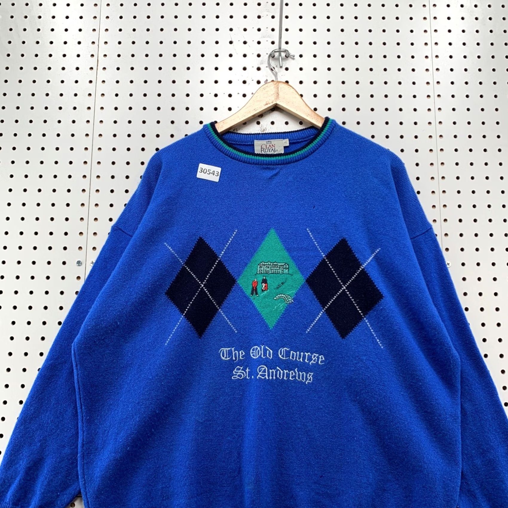 Vintage VTG Clan Royal St Andrews Knit Sweater Mens L Blue 100% Lambswool Crew Neck Pullover Size 42 Large UK Vintage Mens Sweater Size US L / EU 52-54 / 3 - 5 Thumbnail
