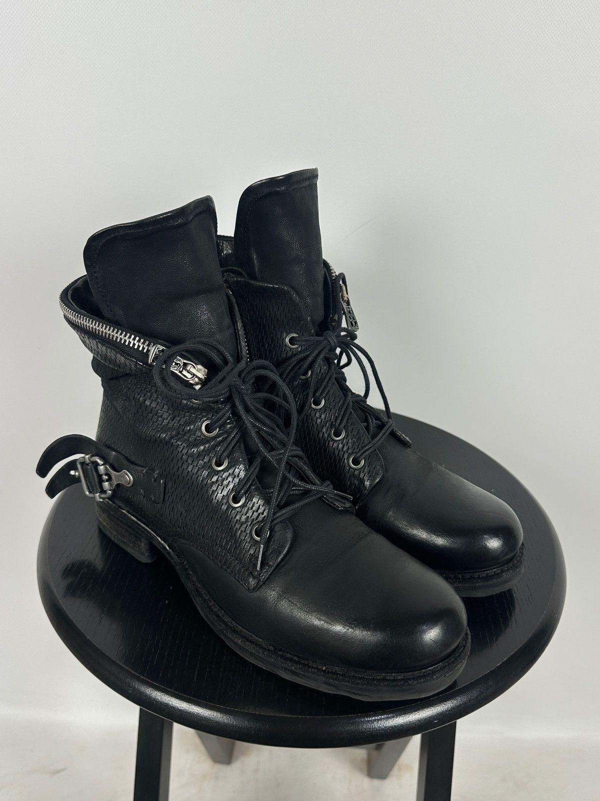 A.S.98 A.S.98. Airstep Black Leather Biker Zip Buckle Ankle Boots Size US 8 / IT 38 - 5 Thumbnail