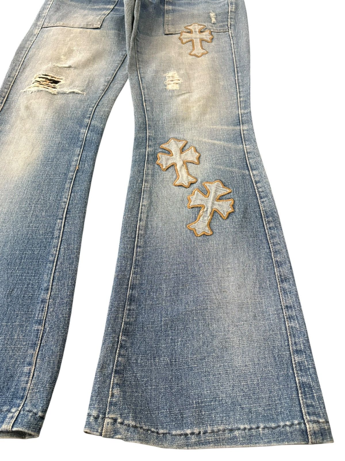 Japanese Brand Vintage Japanese Brand Cross Patches Baker Style Flare Jeans Size 29" - 7 Thumbnail