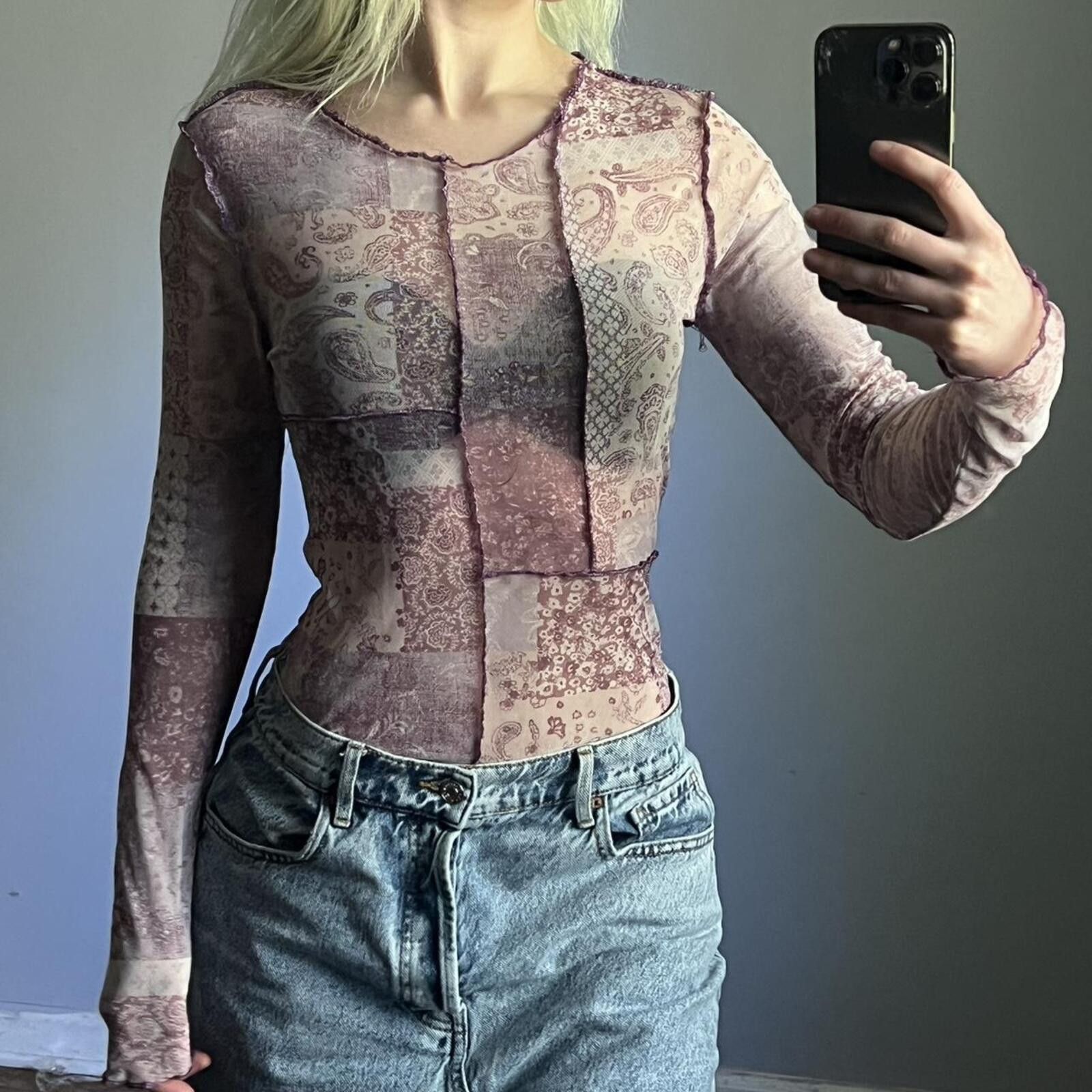 rue21 Purple and white paisley mesh bodysuit Size ONE SIZE - 1 Thumbnail