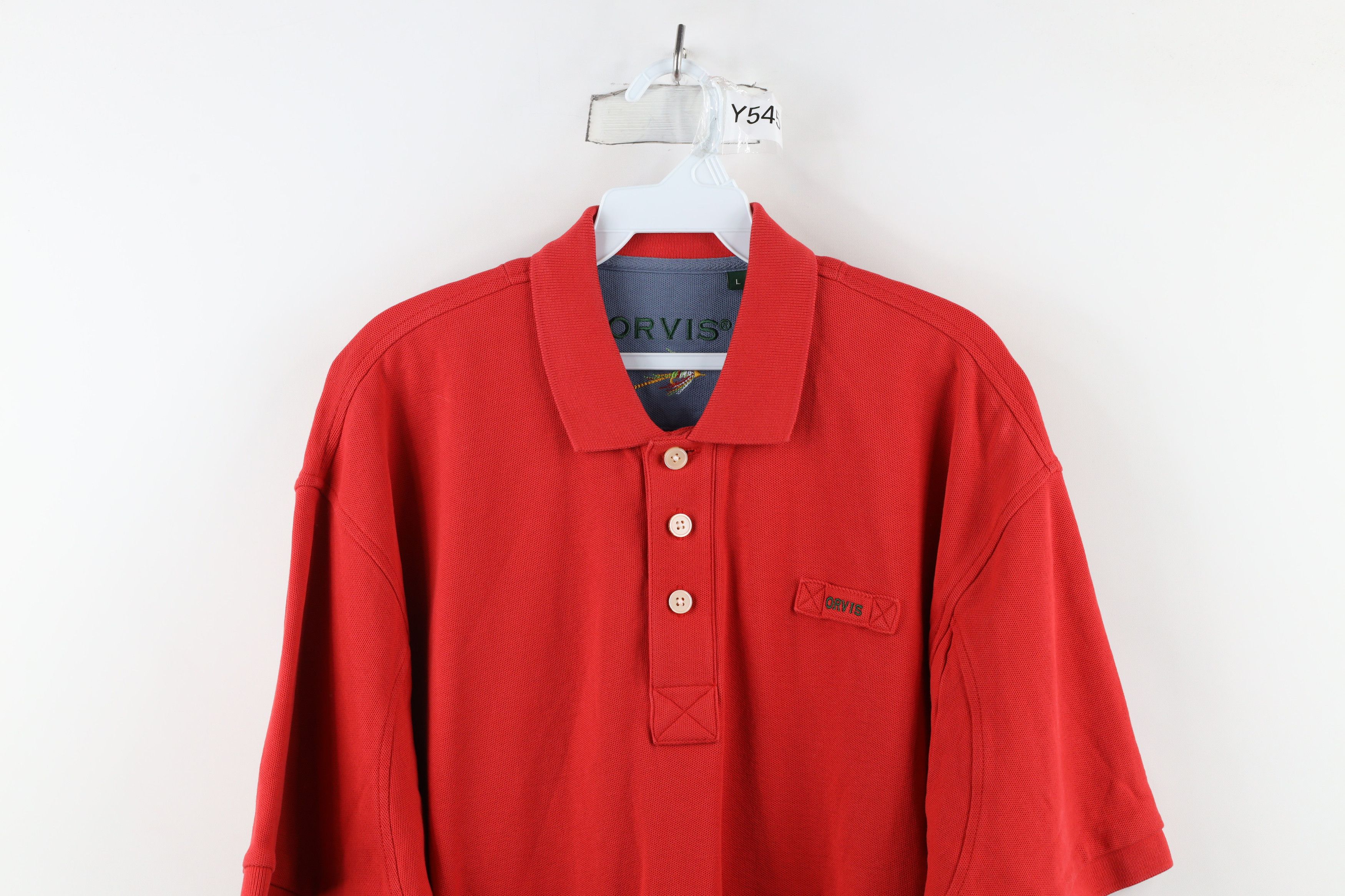Orvis × Vintage Vintage Orvis Heavyweight Collared Polo Shirt Red Cotton Size US L / EU 52-54 / 3 - 2 Thumbnail